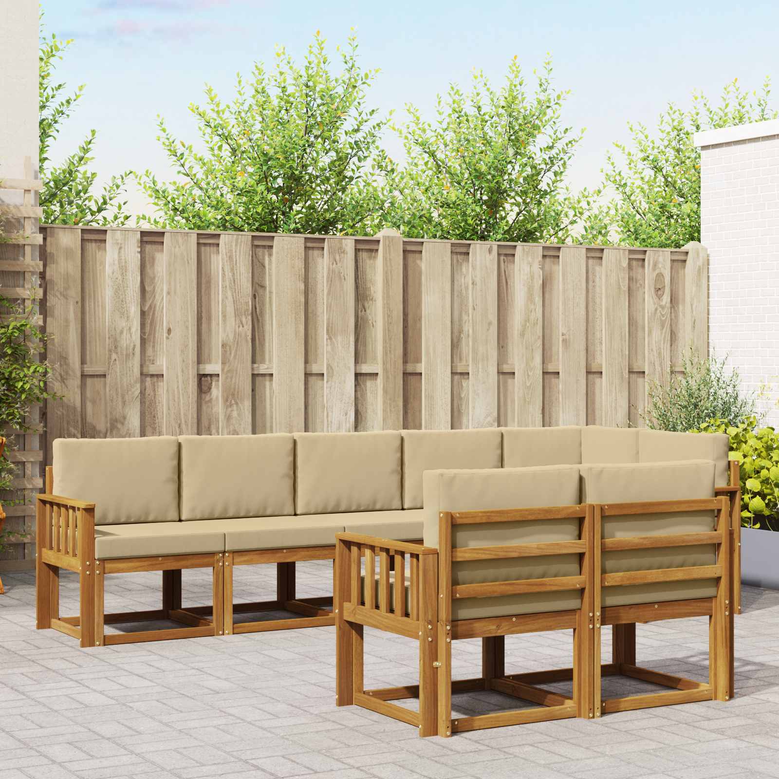 Outdoor-Sofagarnitur mit Kissen 8 pcs Natur und Beige