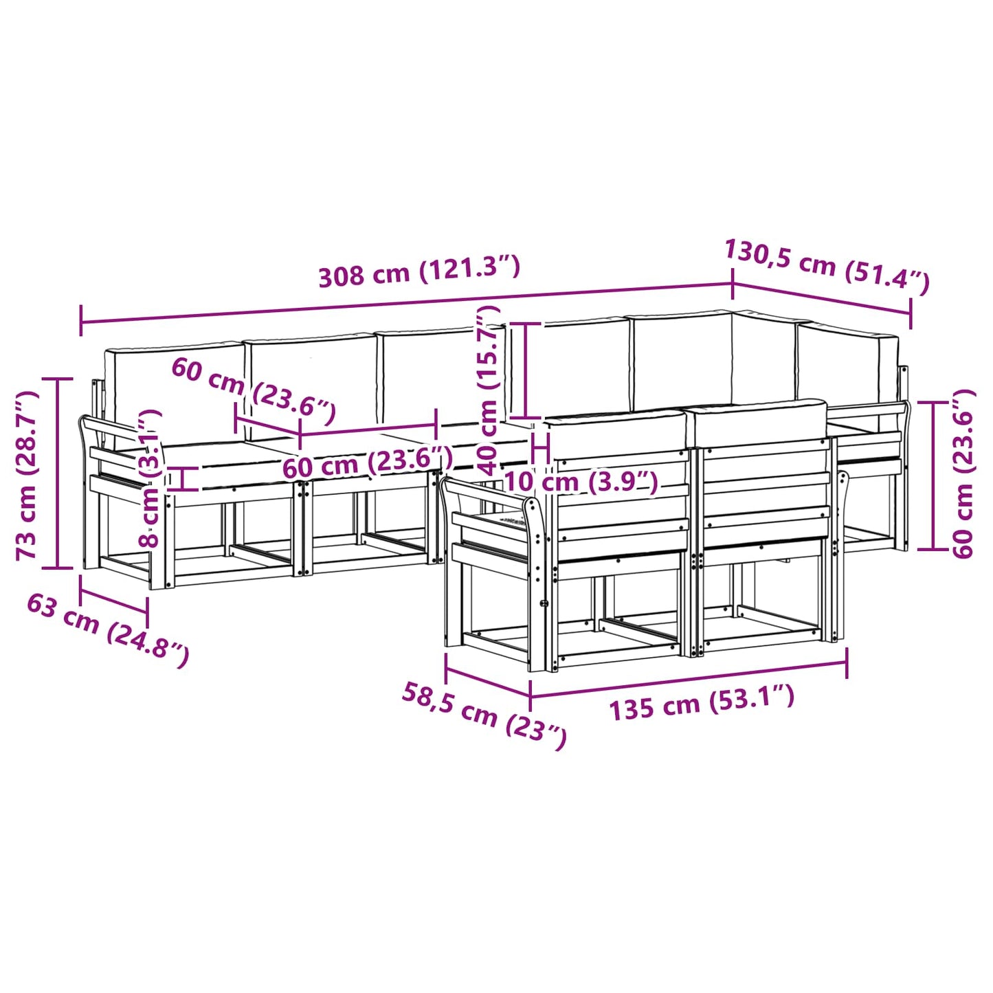 Outdoor-Sofagarnitur 8 stk. Natur und Anthrazit