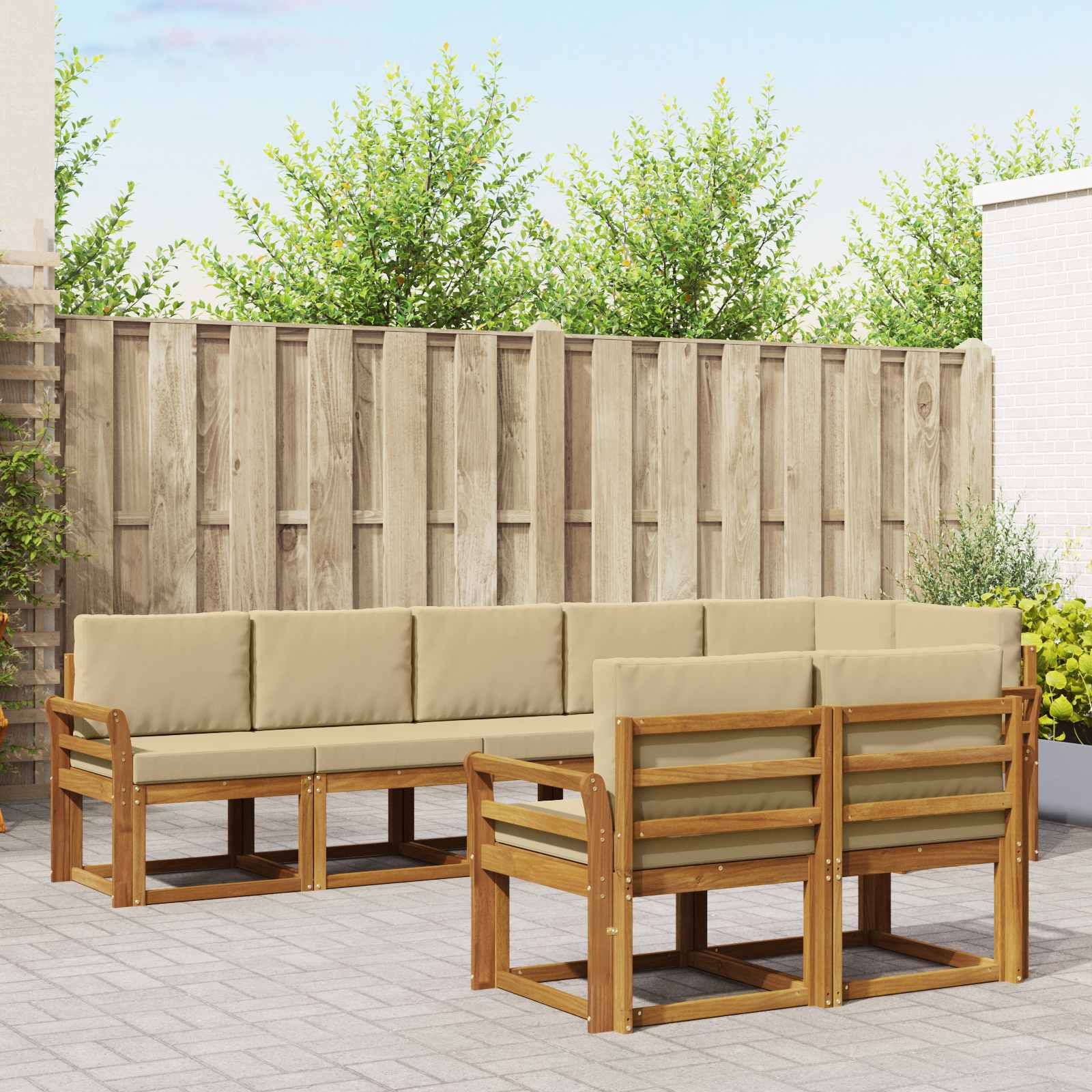 Outdoor-Sofagarnitur mit Kissen 8 pcs Natur und Beige
