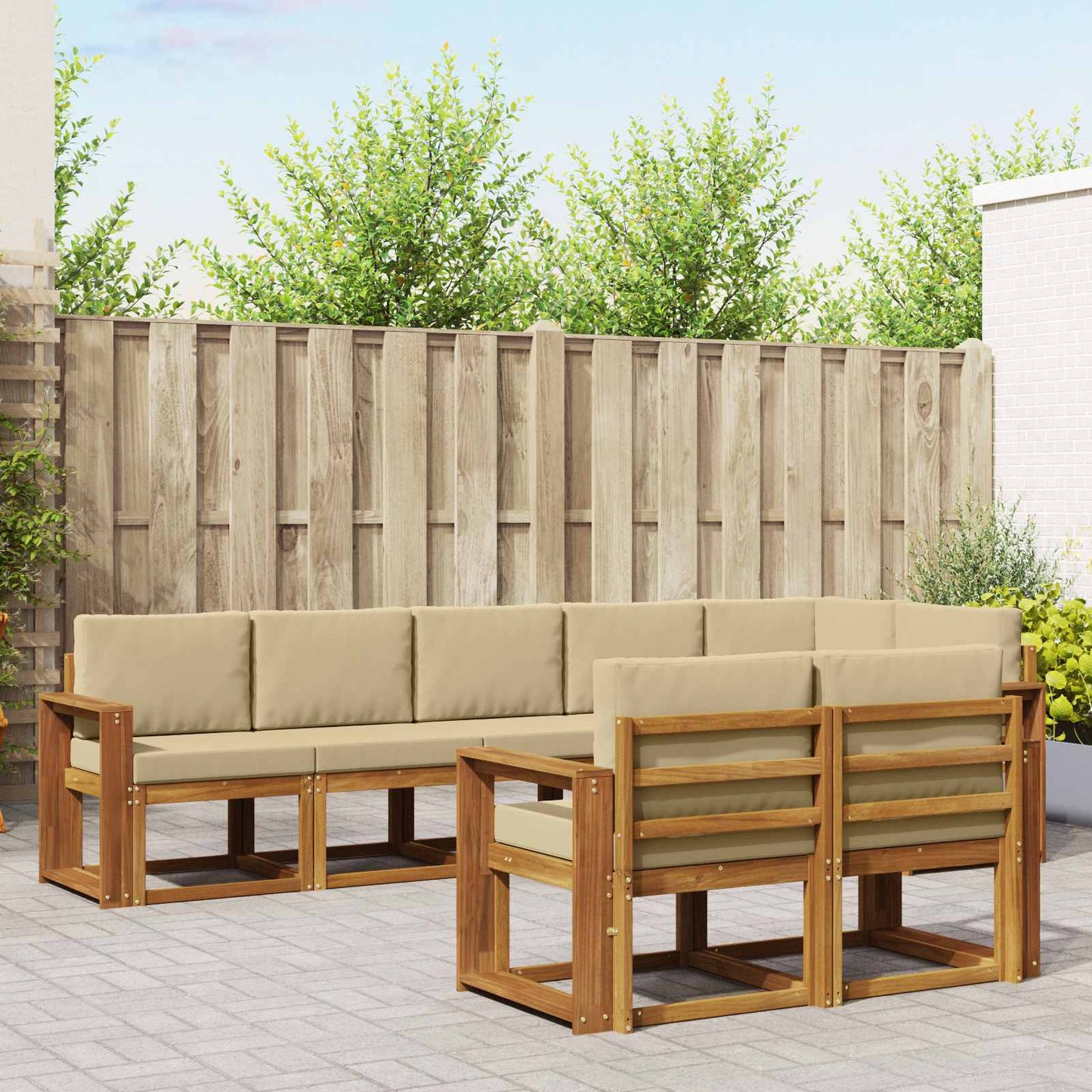 Outdoor-Sofagarnitur mit Kissen 8 pcs Natur und Beige