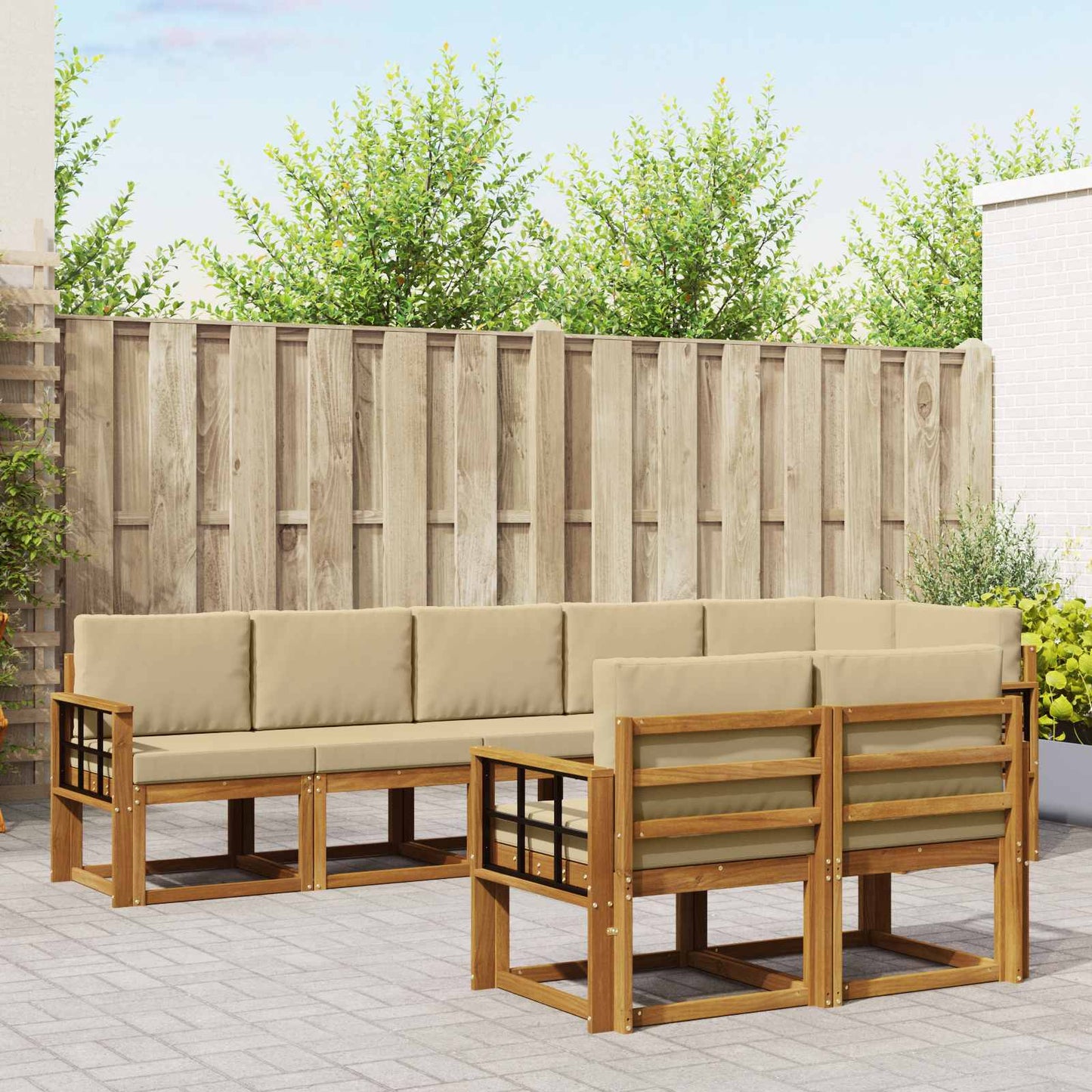 Outdoor-Sofagarnitur mit Kissen 8 pcs Natur und Beige