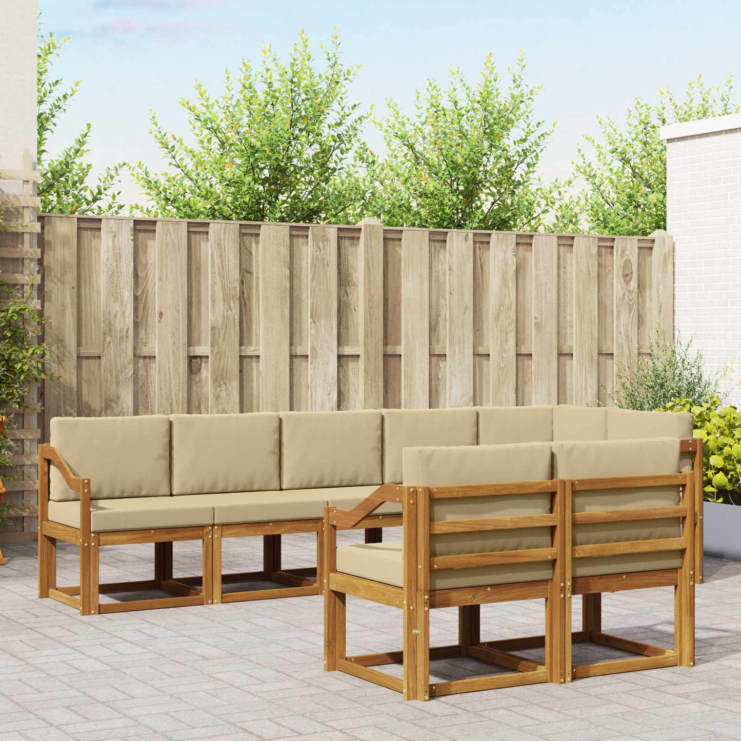 Outdoor-Sofagarnitur mit Kissen 8 pcs Natur und Beige