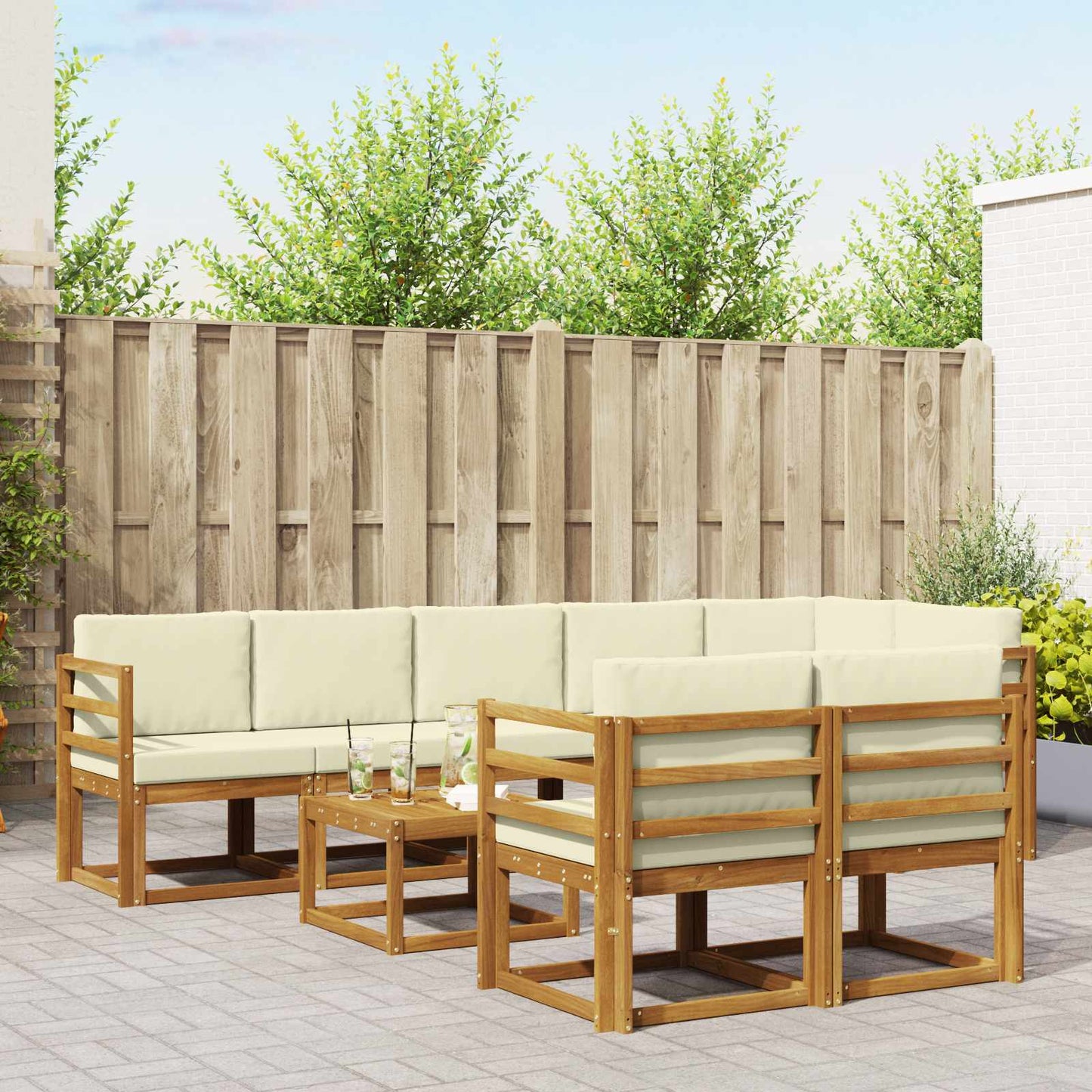Outdoor-Sofagarnitur 9 stk. Natur und Creme