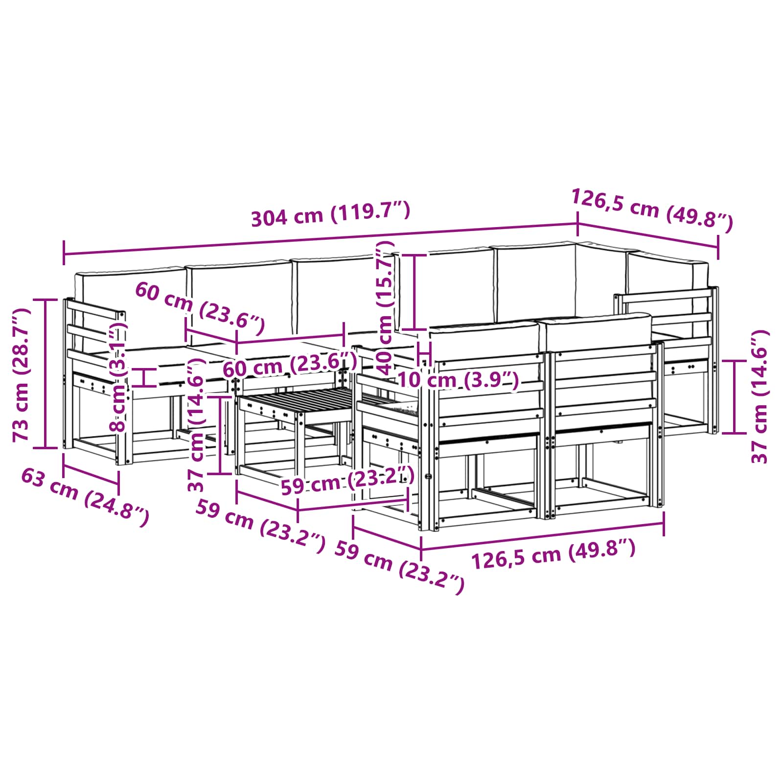 Outdoor-Sofagarnitur 9 stk. Natürlich und Hellgrau