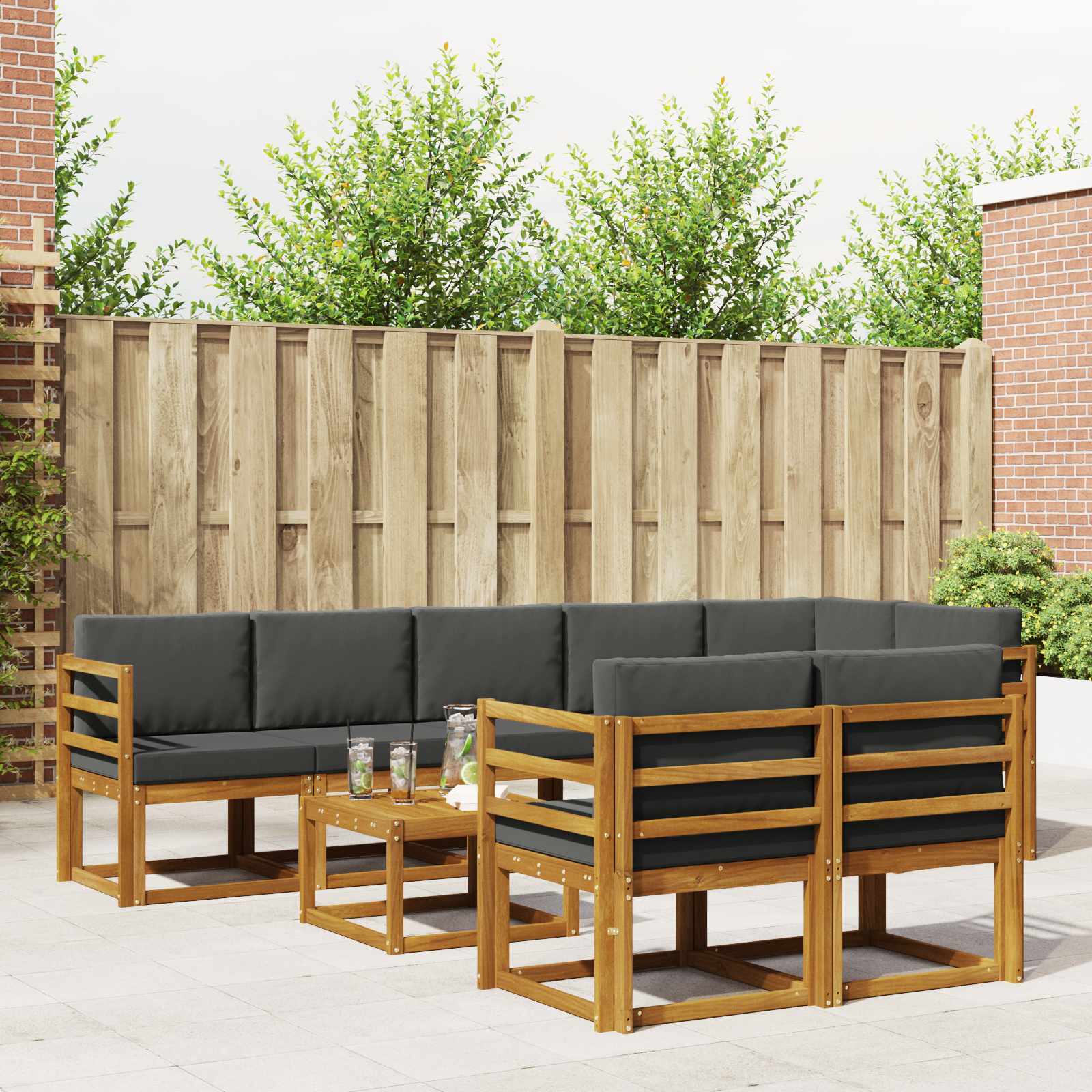 Outdoor-Sofagarnitur 9 stk. Natur und Anthrazit