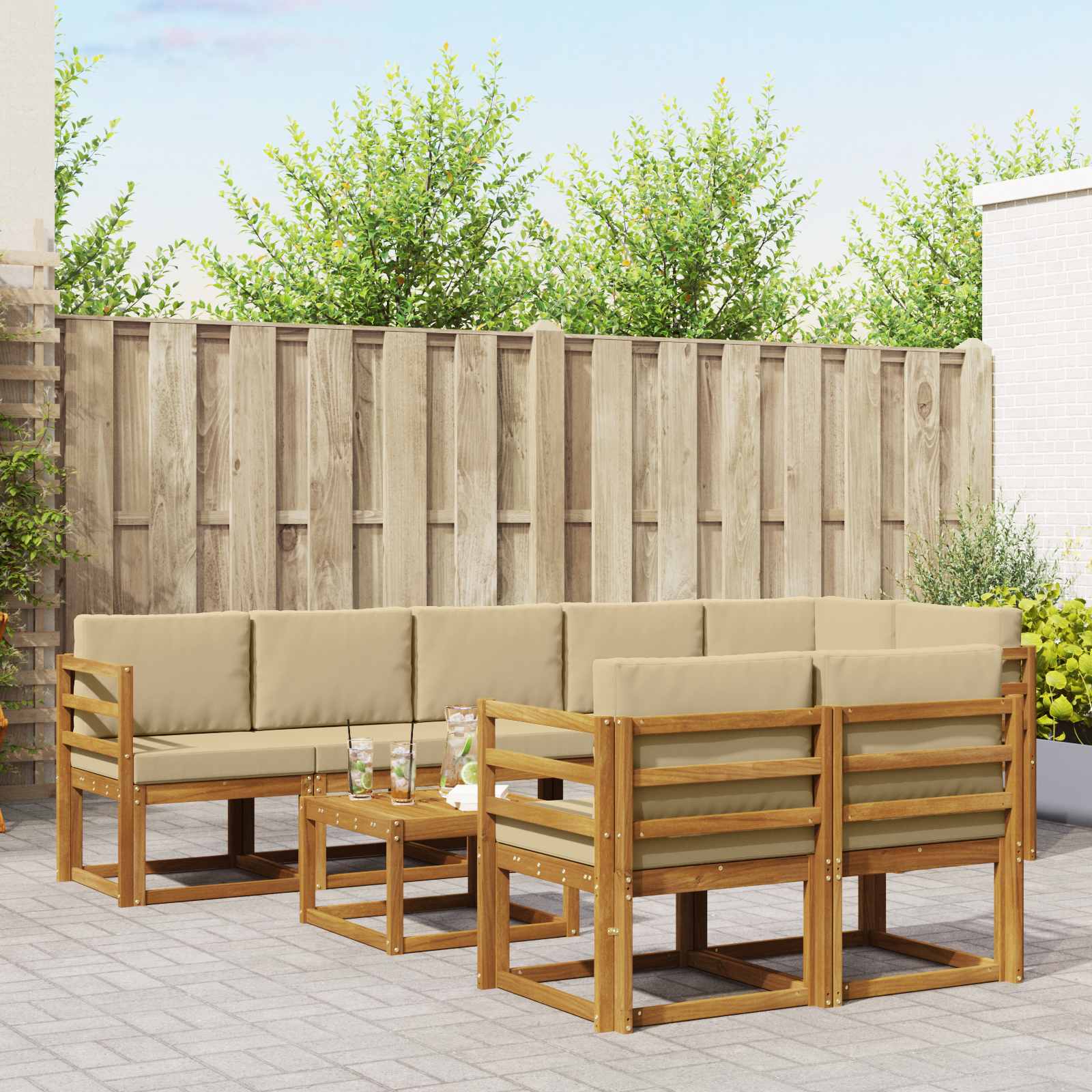 Outdoor-Sofagarnitur mit Kissen 9 pcs Natur und Beige