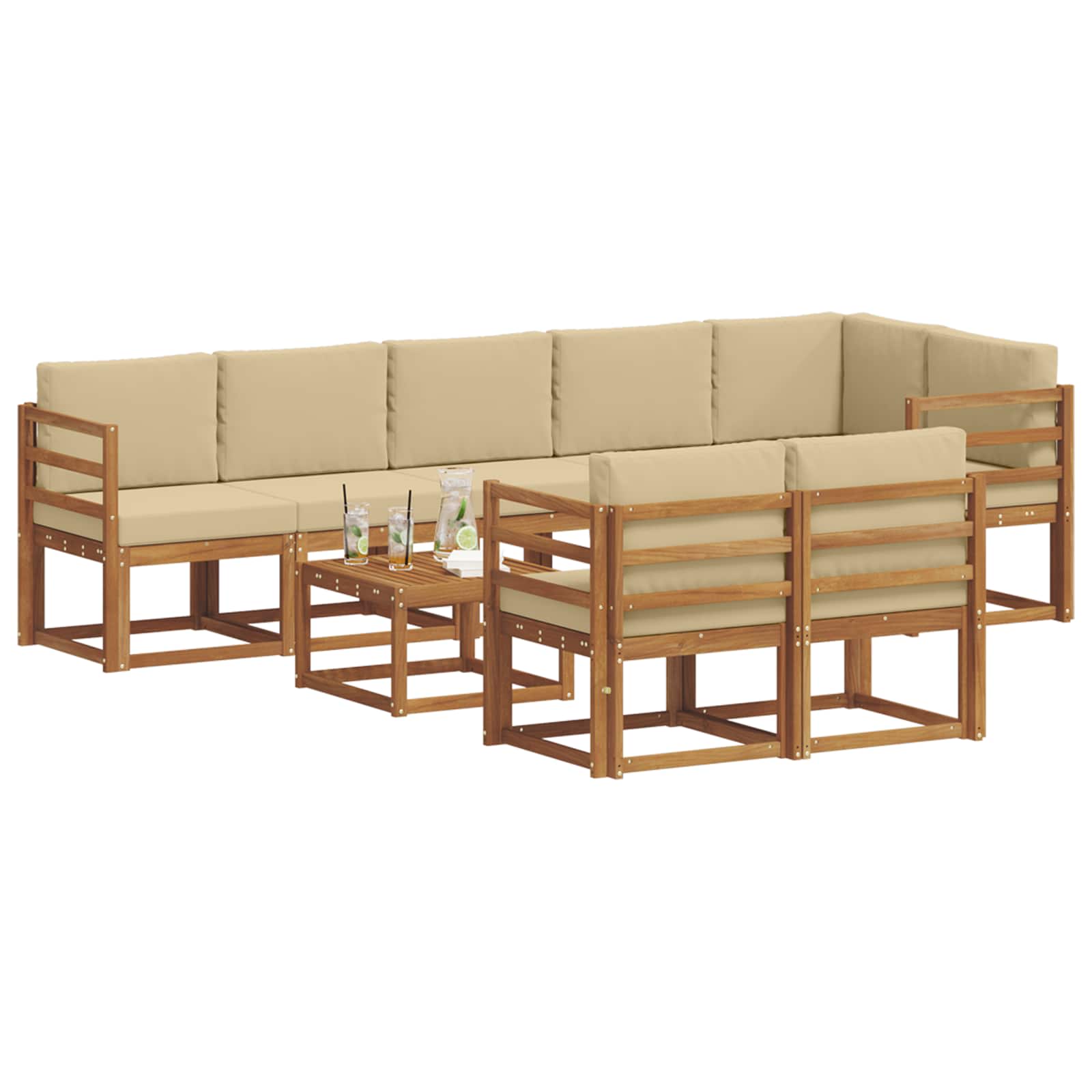 Outdoor-Sofagarnitur mit Kissen 9 pcs Natur und Beige