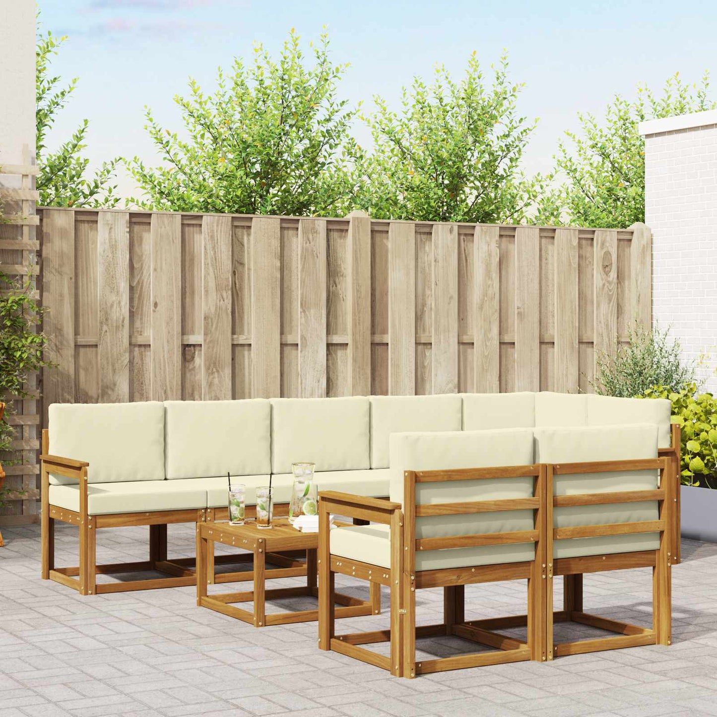 Outdoor-Sofagarnitur 9 stk. Natur und Creme