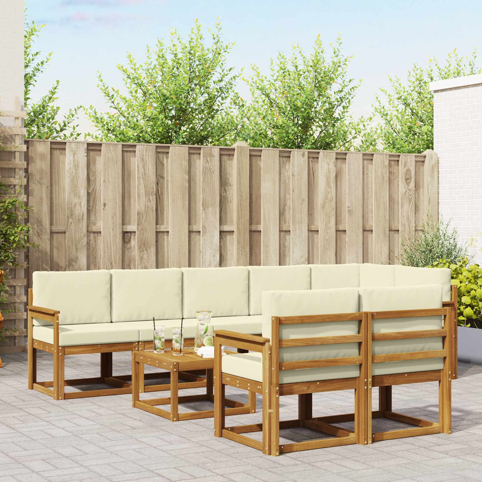 Outdoor-Sofagarnitur 9 stk. Natur und Creme
