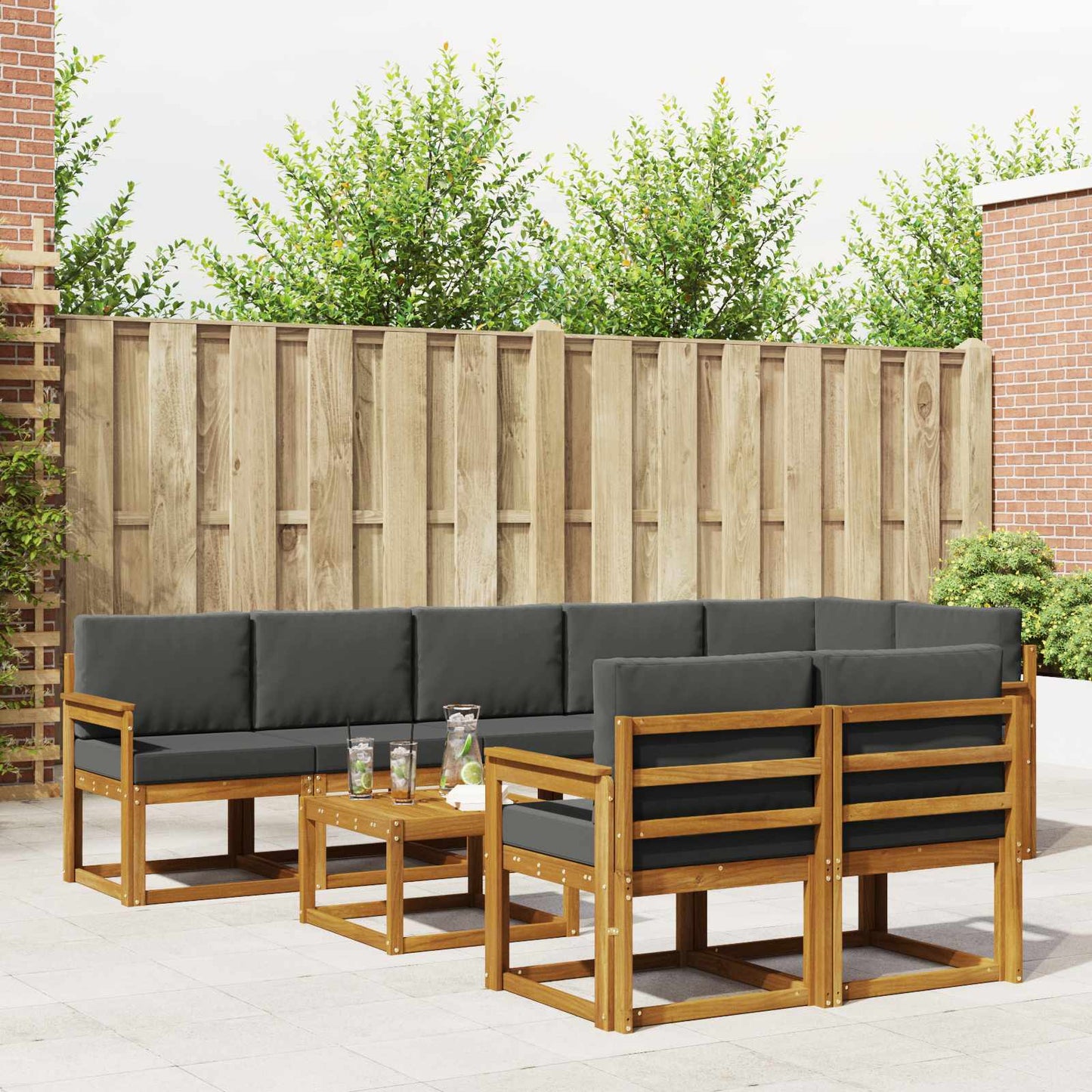 Outdoor-Sofagarnitur 9 stk. Natur und Anthrazit