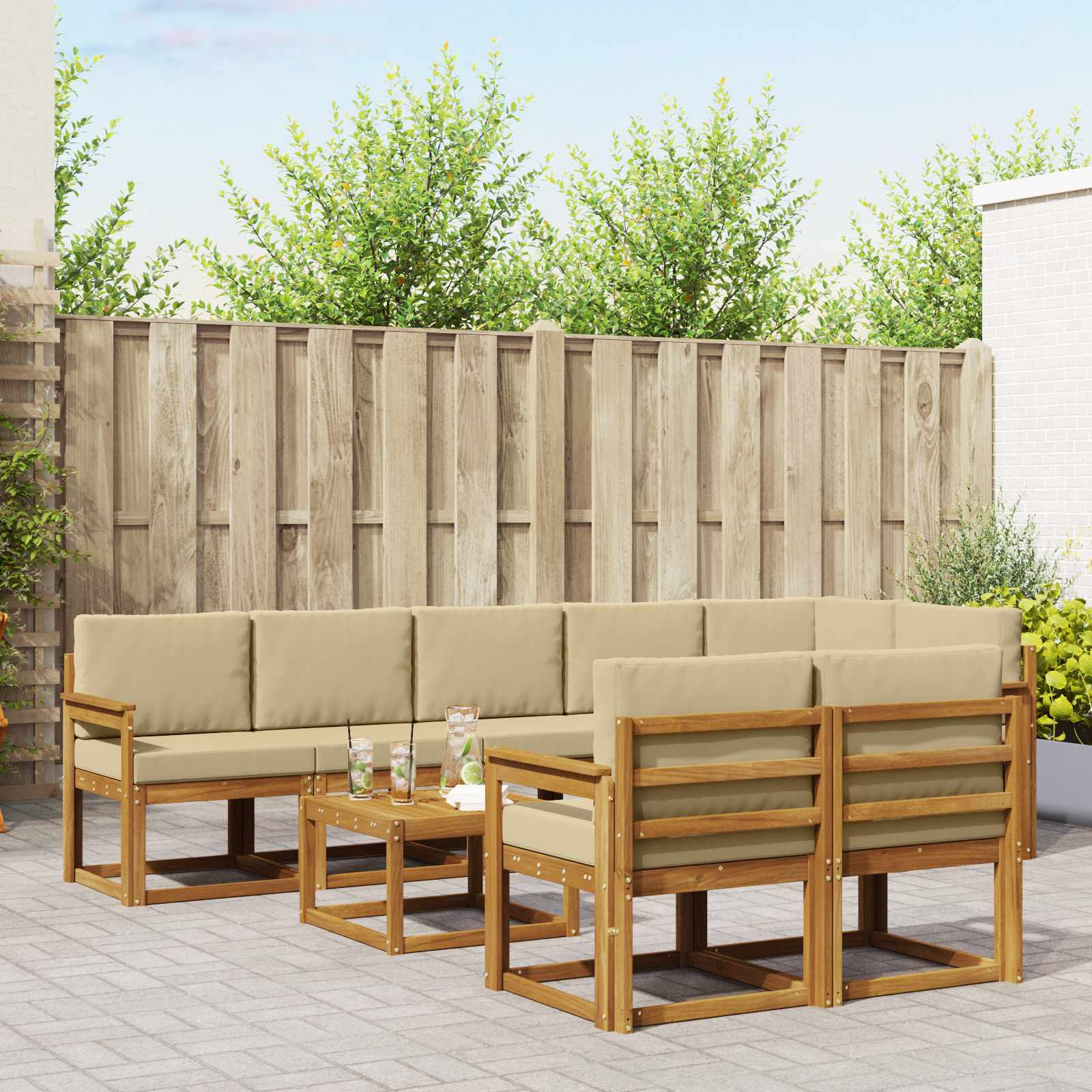 Outdoor-Sofagarnitur mit Kissen 9 pcs Natur und Beige