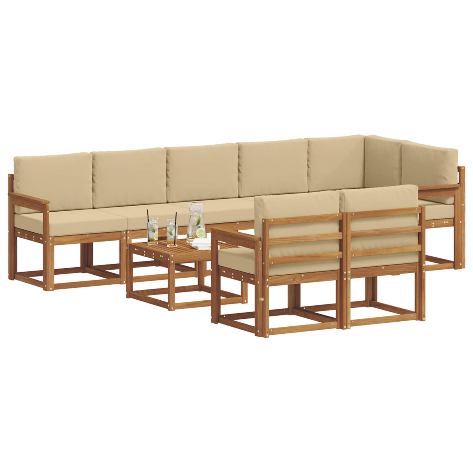 Outdoor-Sofagarnitur mit Kissen 9 pcs Natur und Beige