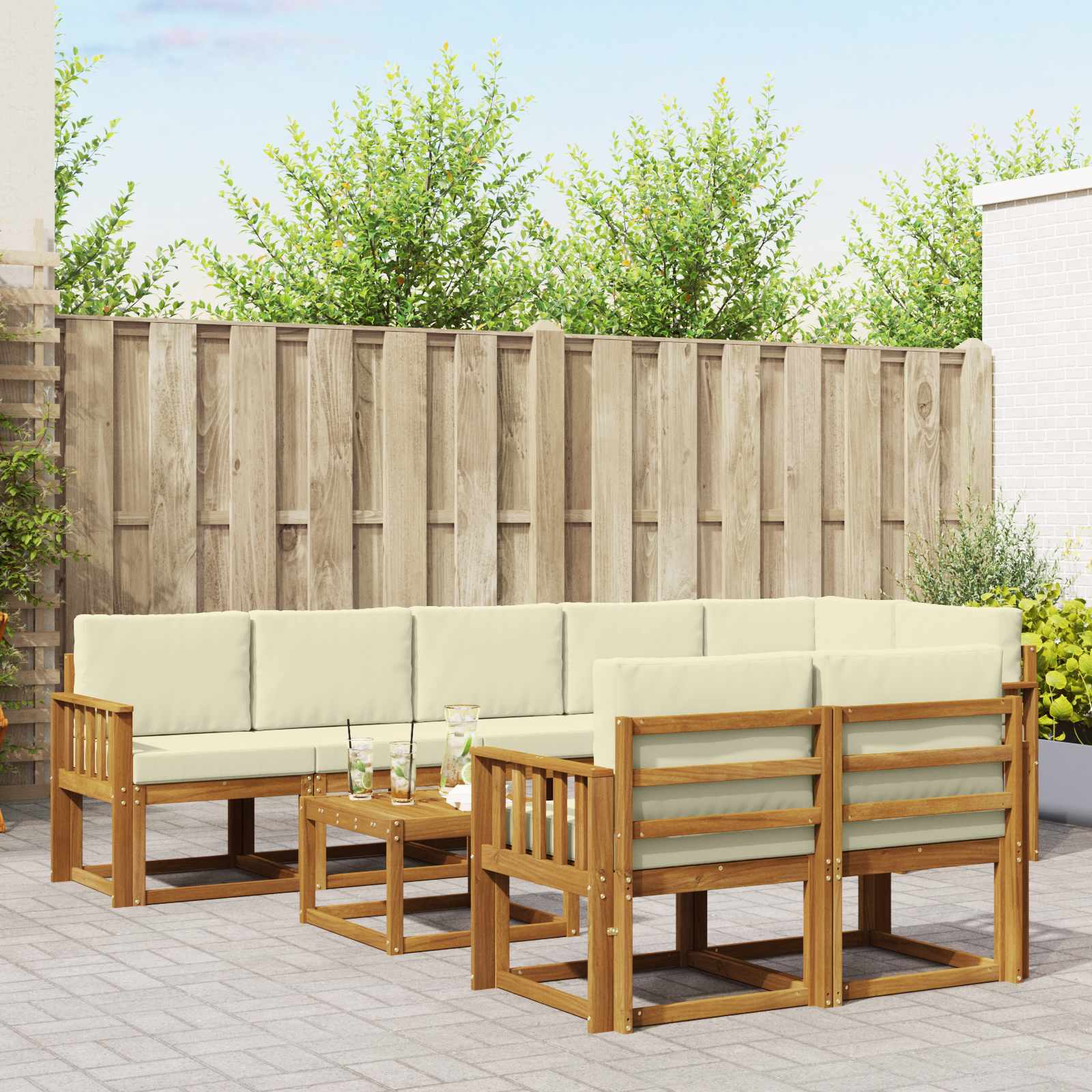 Outdoor-Sofagarnitur 9 stk. Natur und Creme