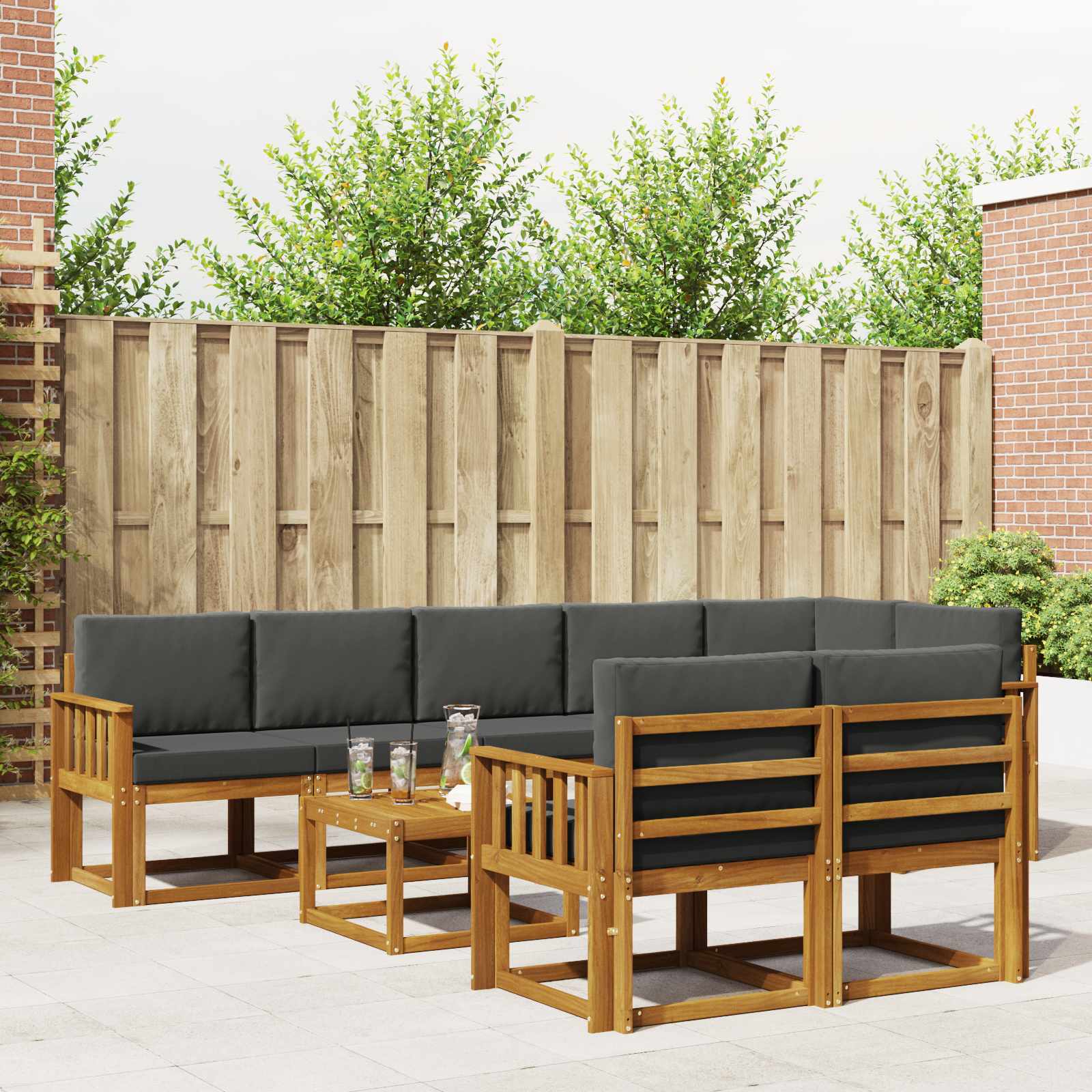 Outdoor-Sofagarnitur 9 stk. Natur und Anthrazit