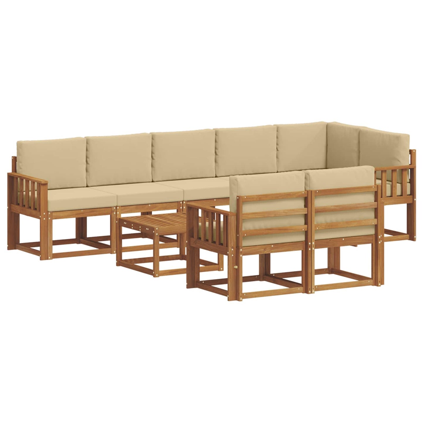 Outdoor-Sofagarnitur mit Kissen 9 pcs Natur und Beige