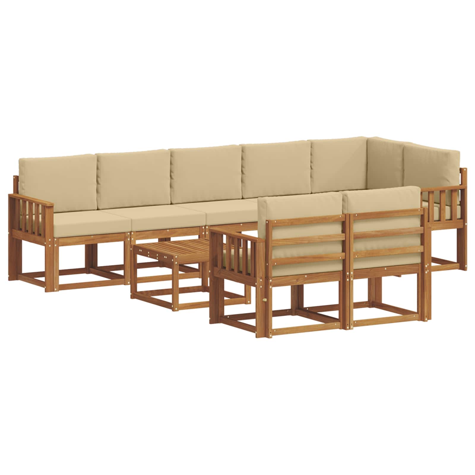 Outdoor-Sofagarnitur mit Kissen 9 pcs Natur und Beige