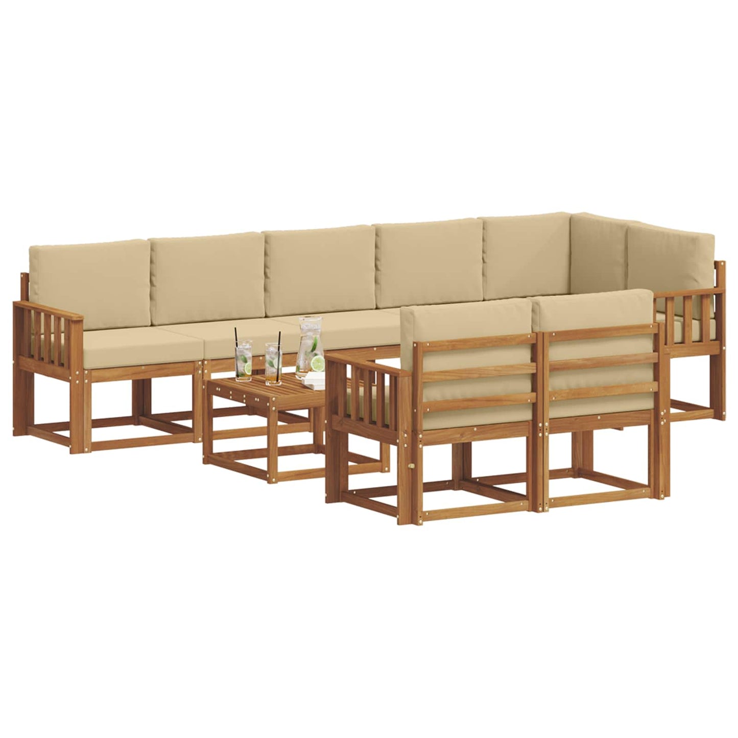 Outdoor-Sofagarnitur mit Kissen 9 pcs Natur und Beige