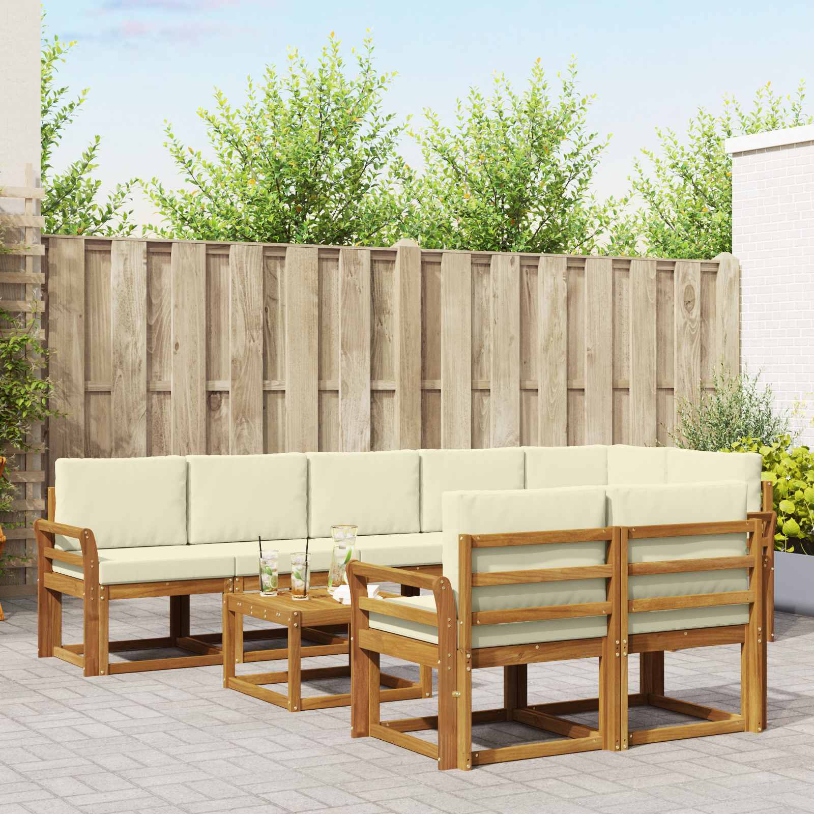 Outdoor-Sofagarnitur 9 Stk. Natur und Creme