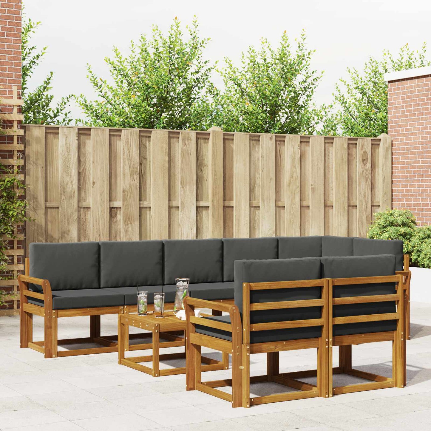 Outdoor-Sofagarnitur 9 stk. Natur und Anthrazit
