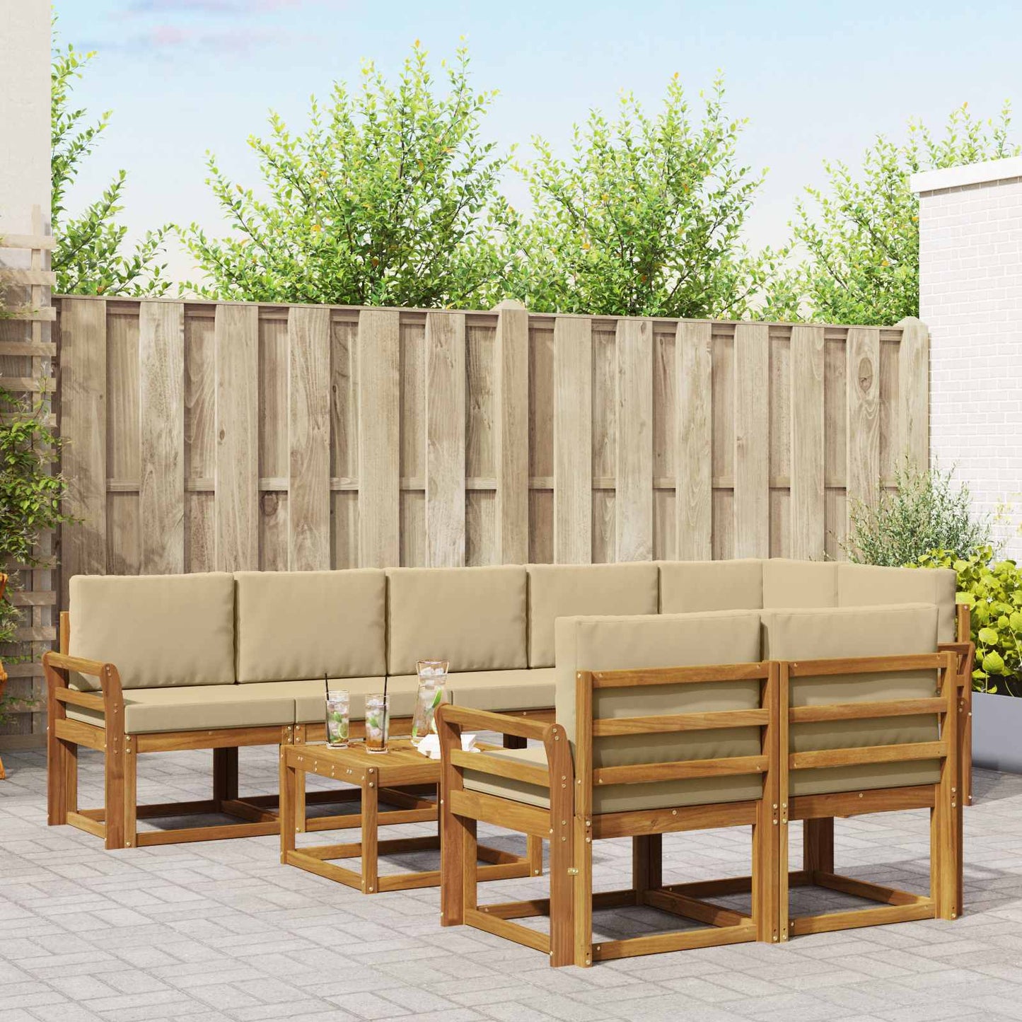 Outdoor-Sofagarnitur mit Kissen 9 pcs Natur und Beige