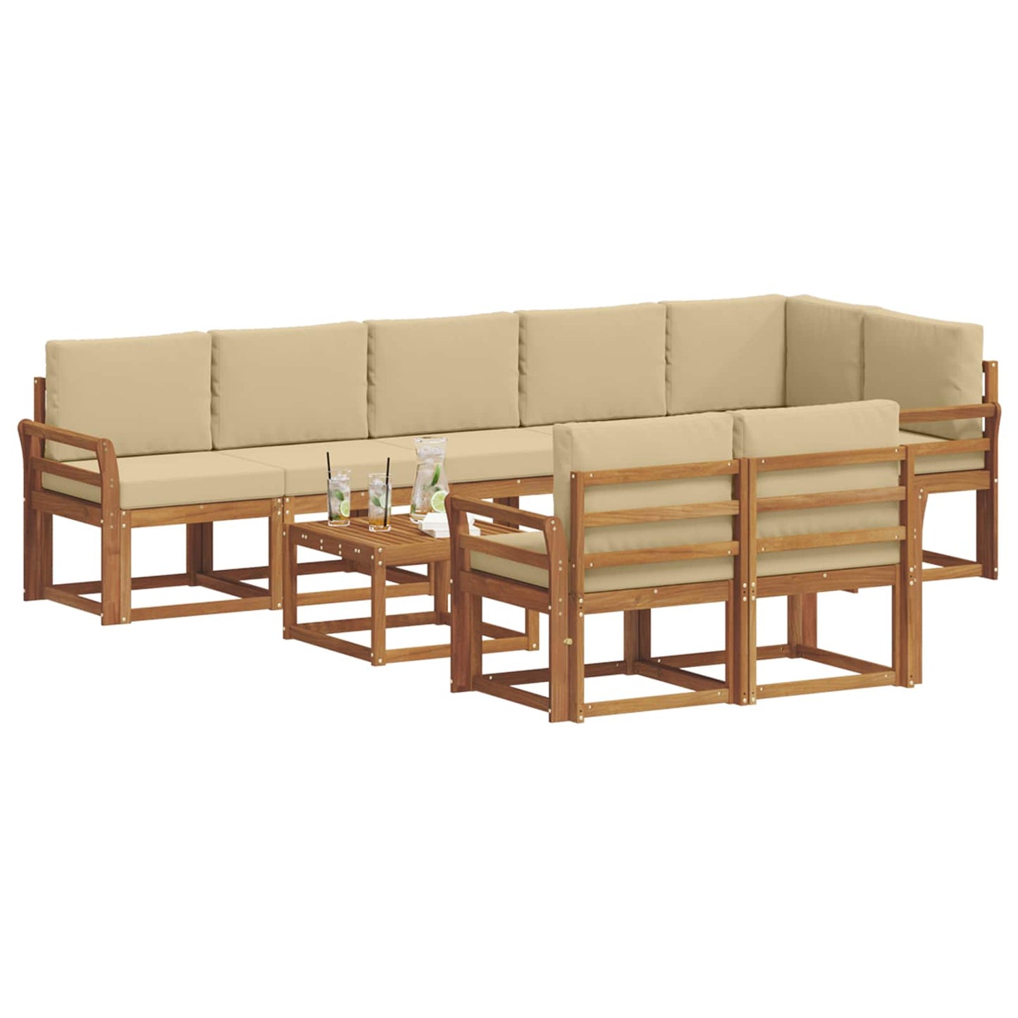 Outdoor-Sofagarnitur mit Kissen 9 pcs Natur und Beige