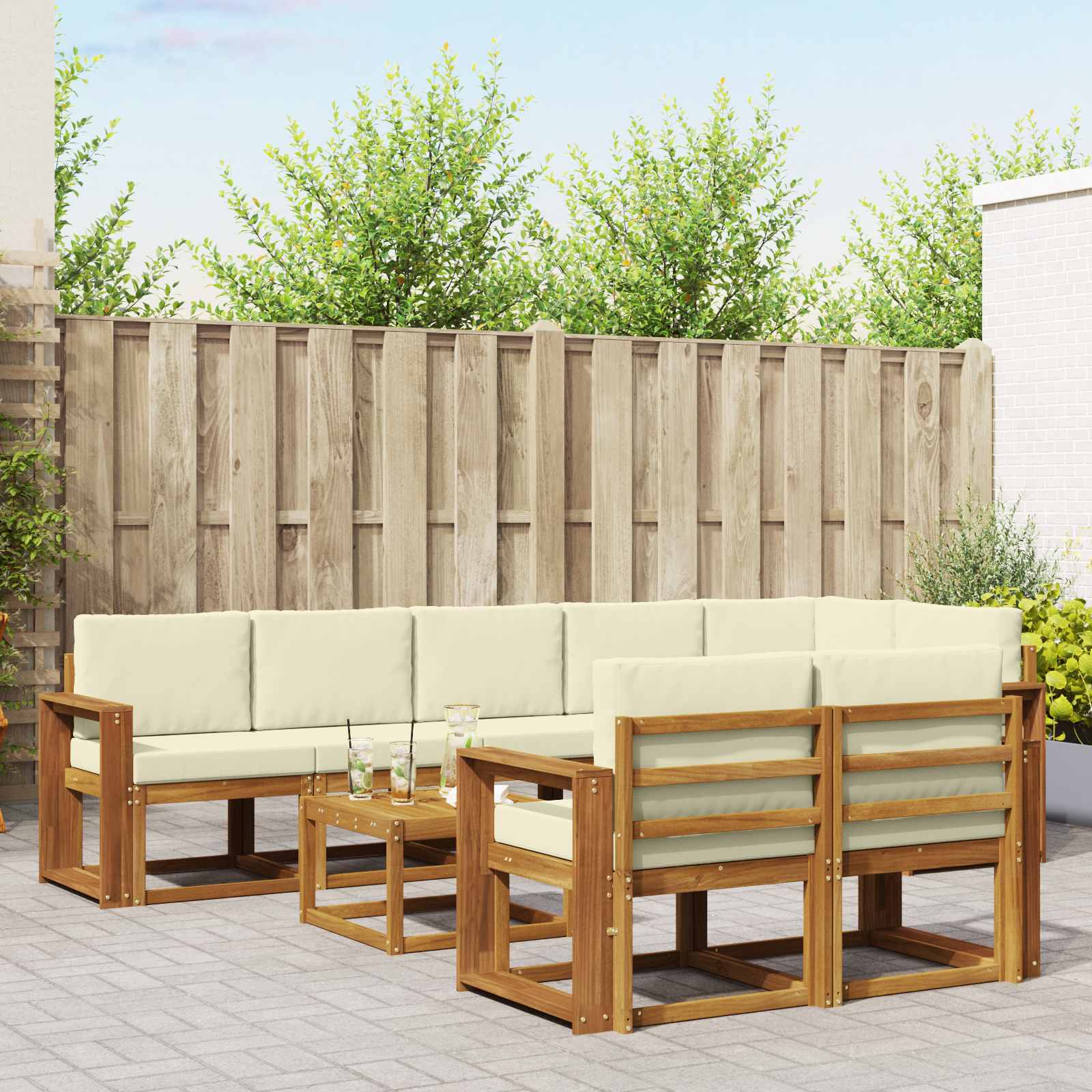 Outdoor-Sofagarnitur 9 stk. Natur und Creme