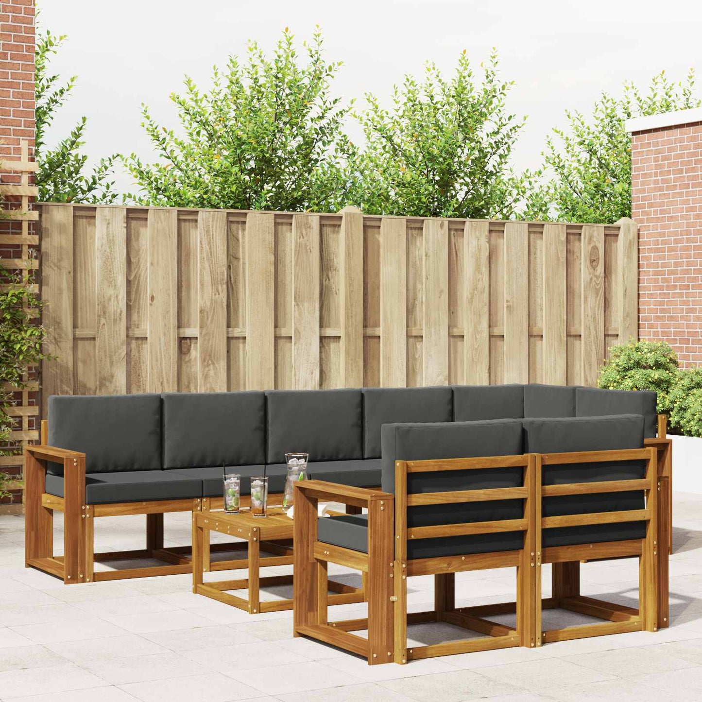 Outdoor-Sofagarnitur 9 stk. Natur und Anthrazit