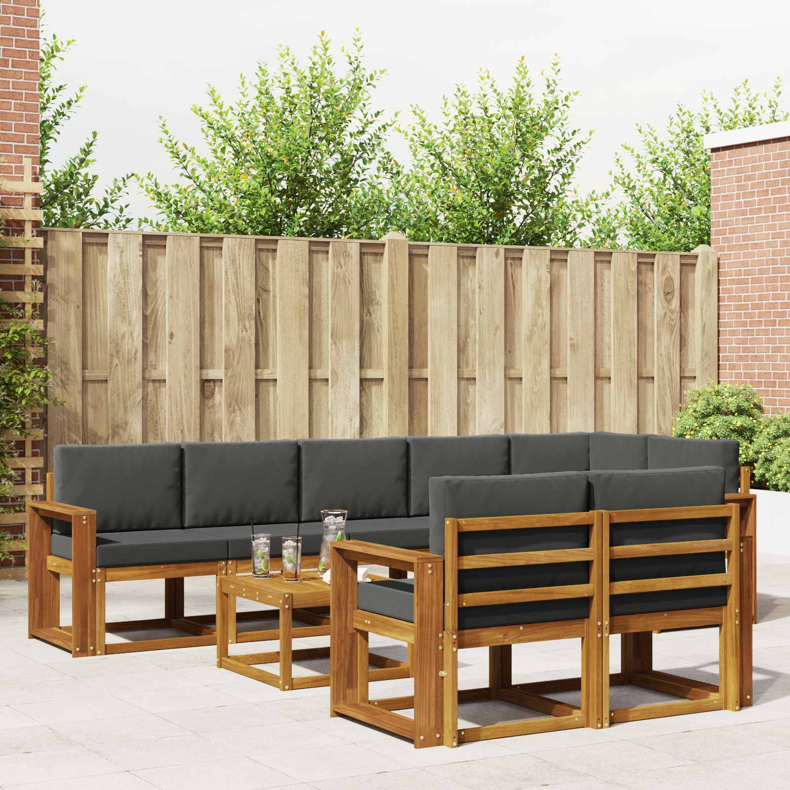 Outdoor-Sofagarnitur 9 stk. Natur und Anthrazit