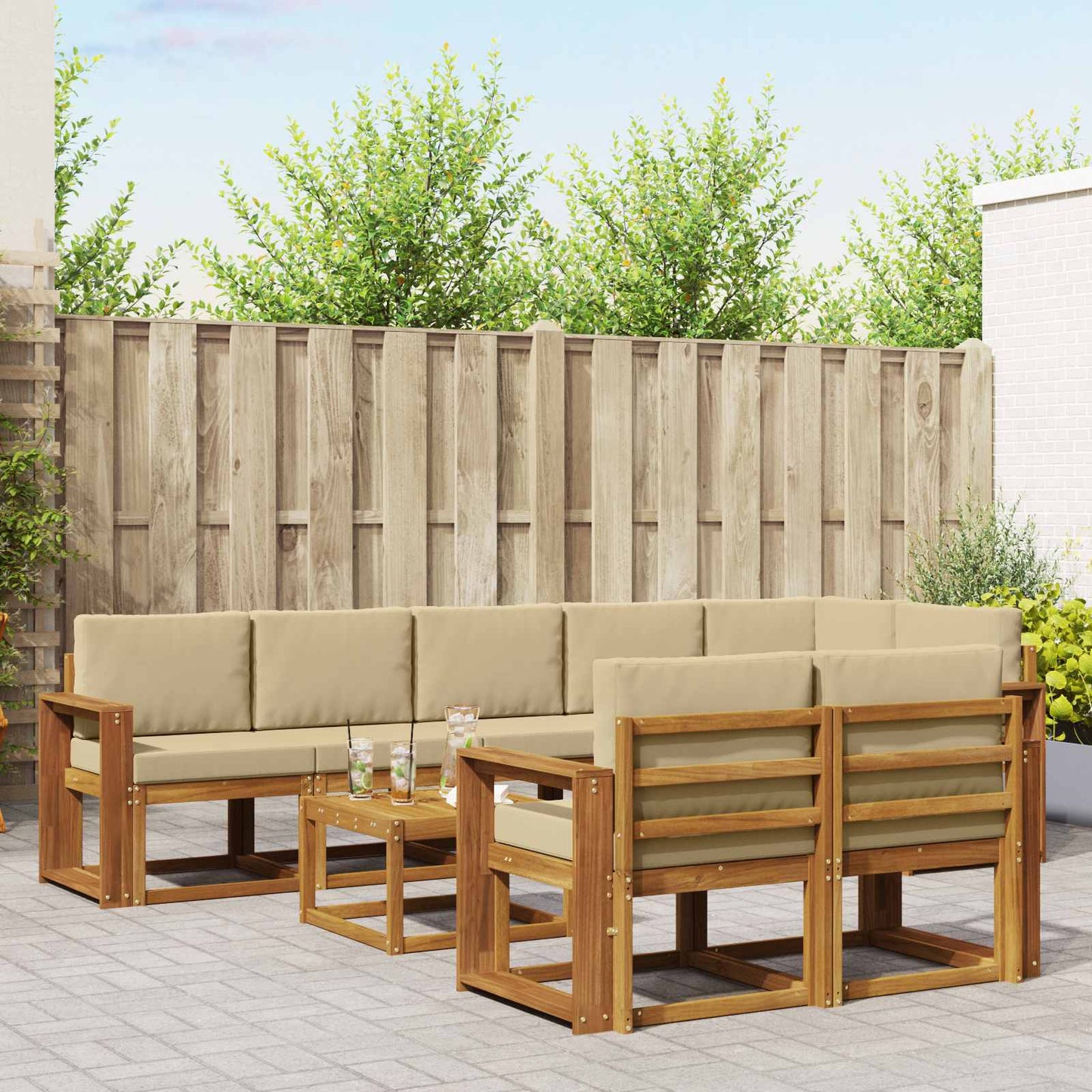 Outdoor-Sofagarnitur mit Kissen 9 pcs Natur und Beige