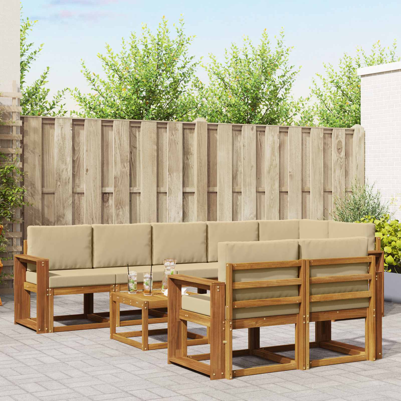 Outdoor-Sofagarnitur mit Kissen 9 pcs Natur und Beige