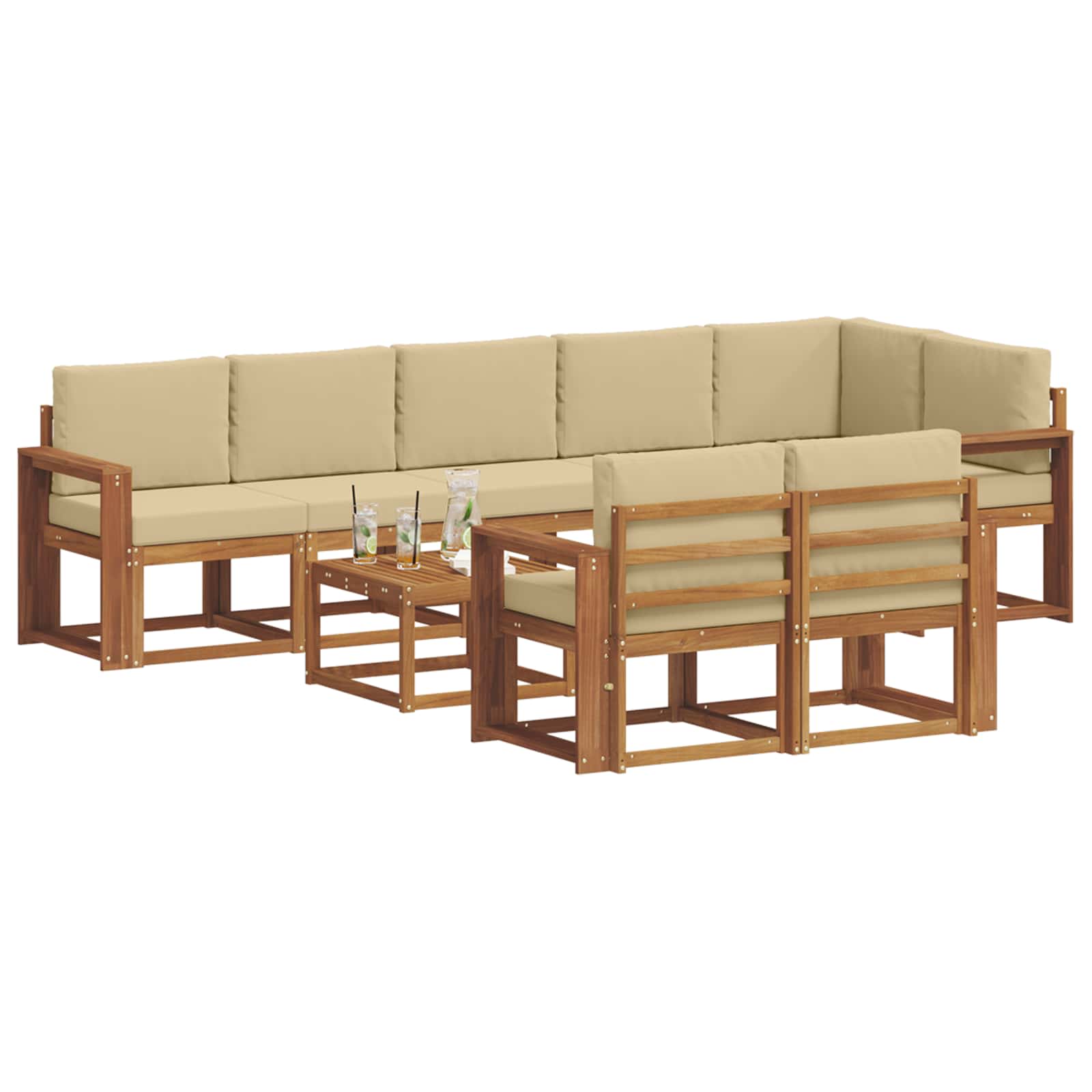 Outdoor-Sofagarnitur mit Kissen 9 pcs Natur und Beige