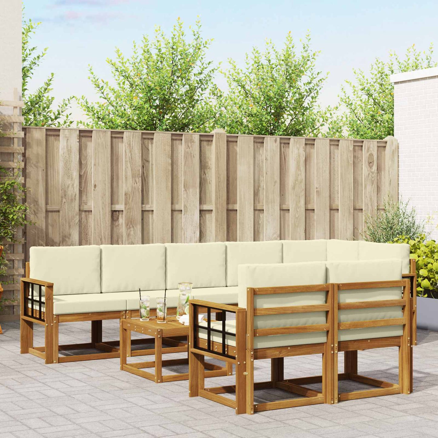 Outdoor-Sofagarnitur 9 stk. Natur und Creme