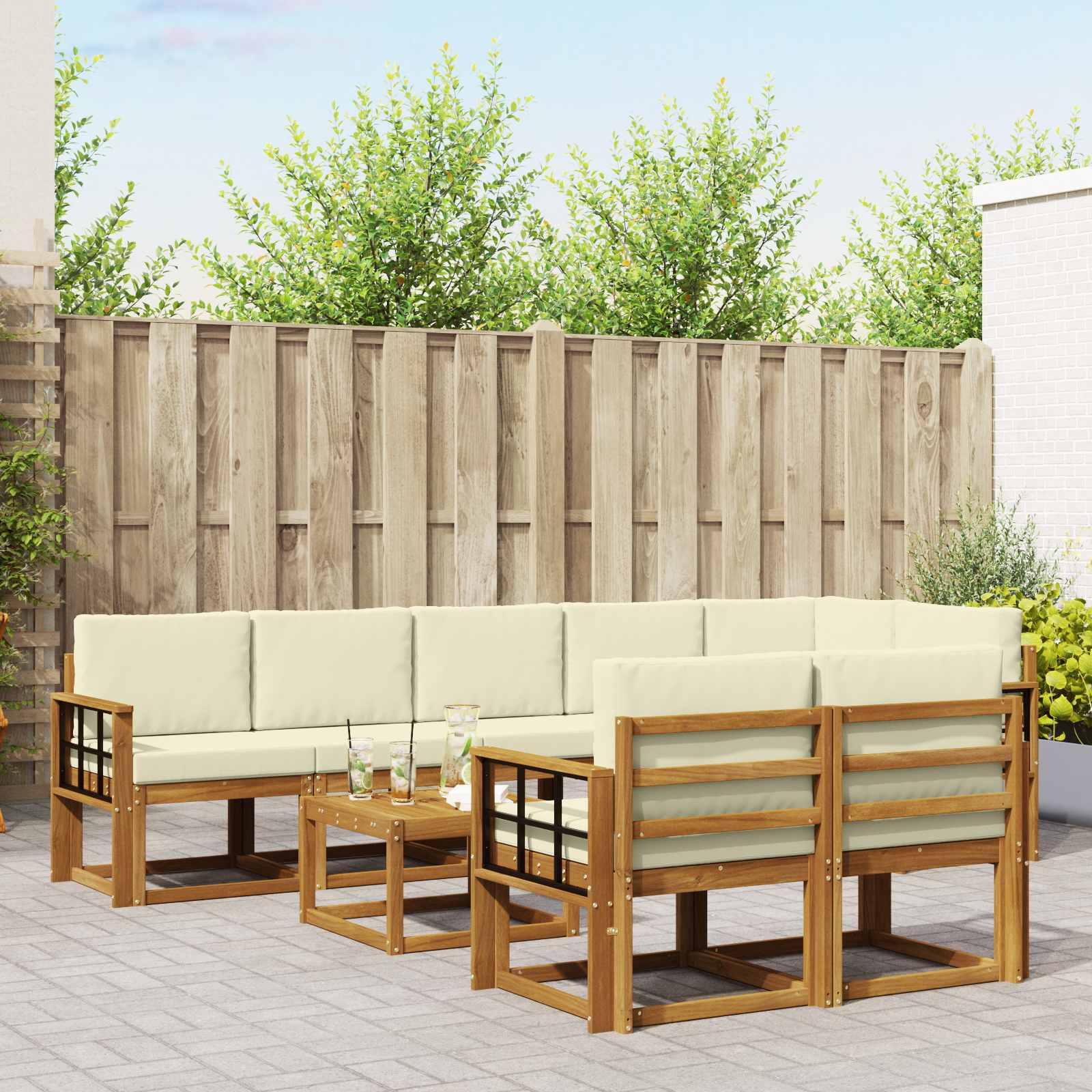 Outdoor-Sofagarnitur 9 stk. Natur und Creme