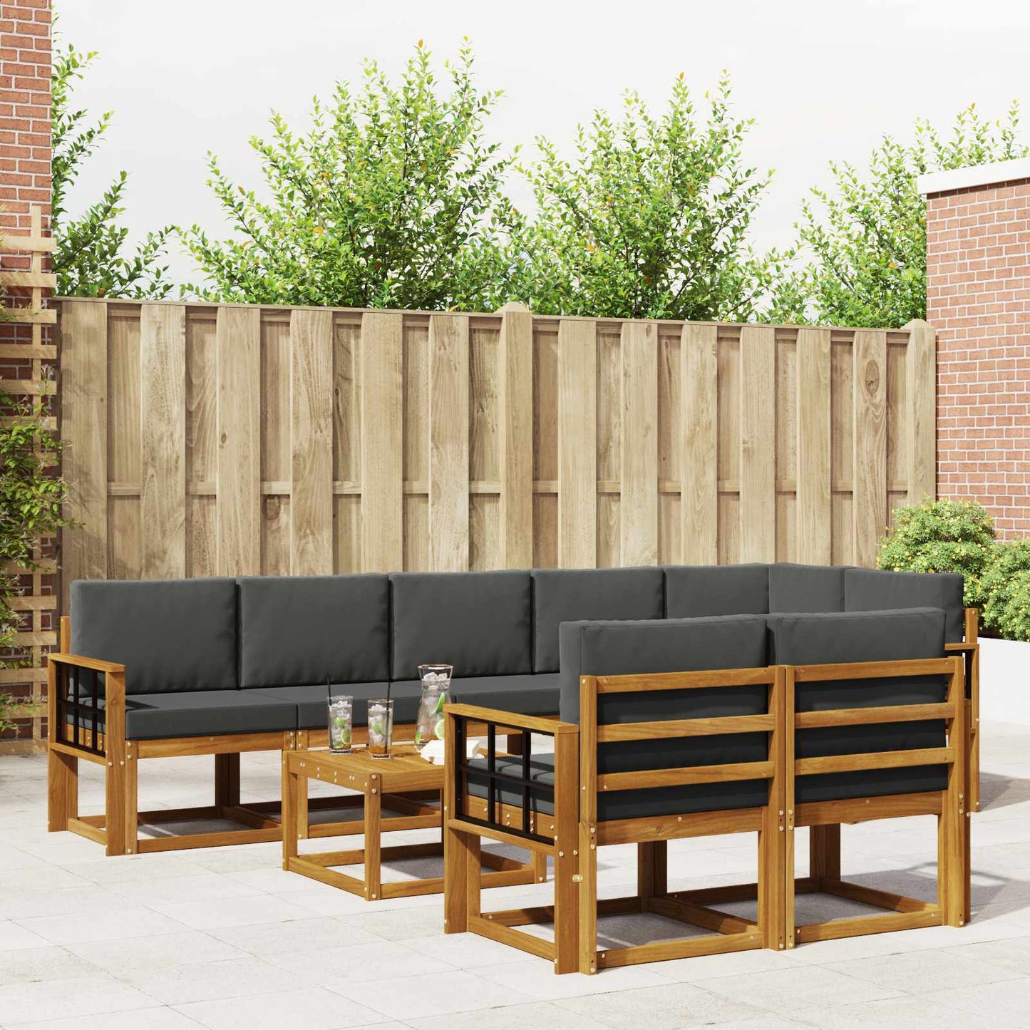 Outdoor-Sofagarnitur 9 stk. Natur und Anthrazit