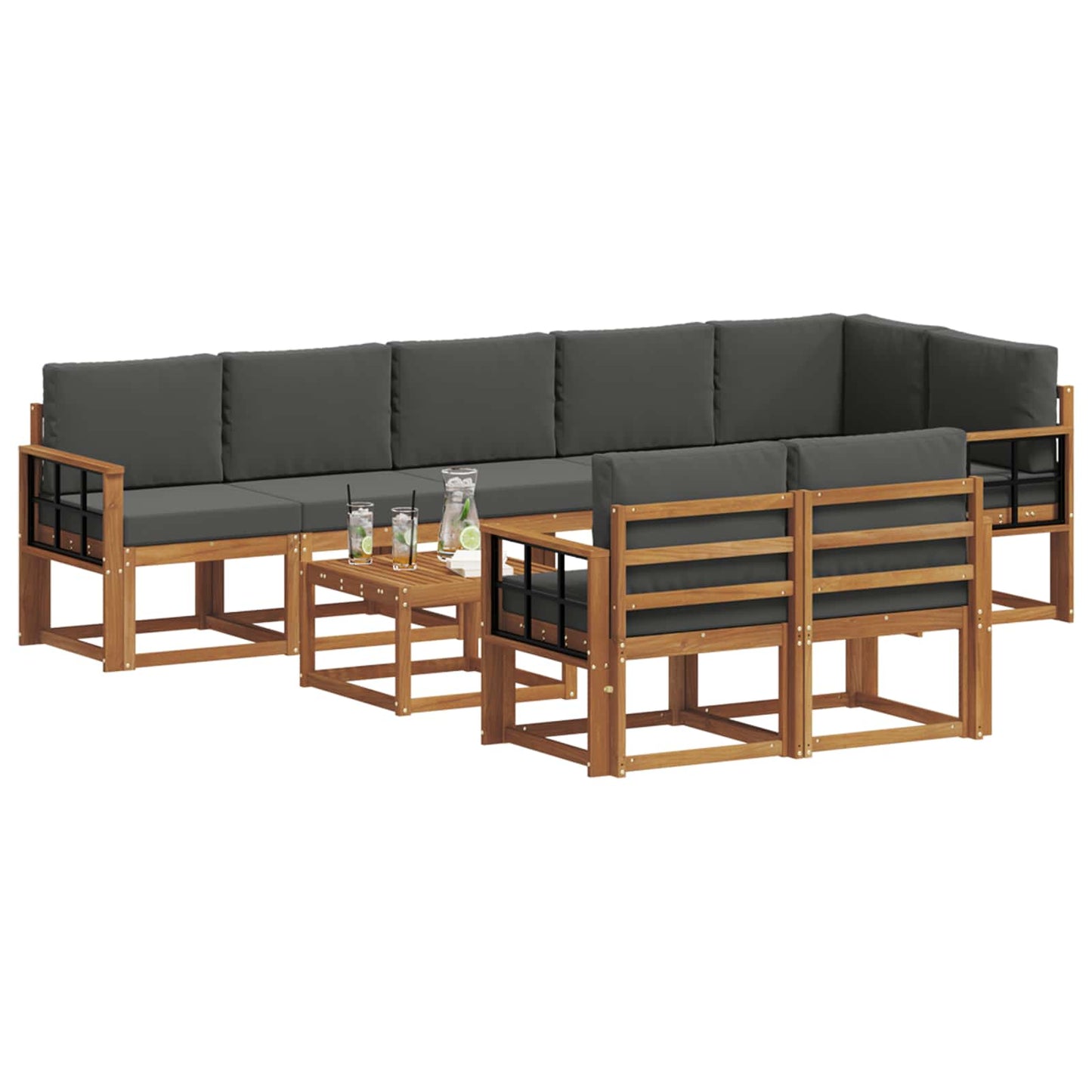 Outdoor-Sofagarnitur 9 stk. Natur und Anthrazit