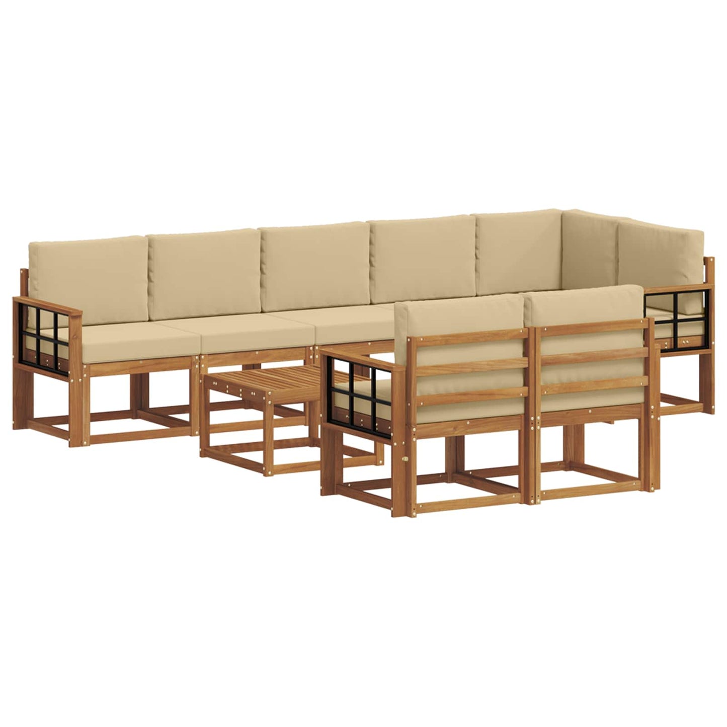 Outdoor-Sofagarnitur mit Kissen 9 pcs Natur und Beige