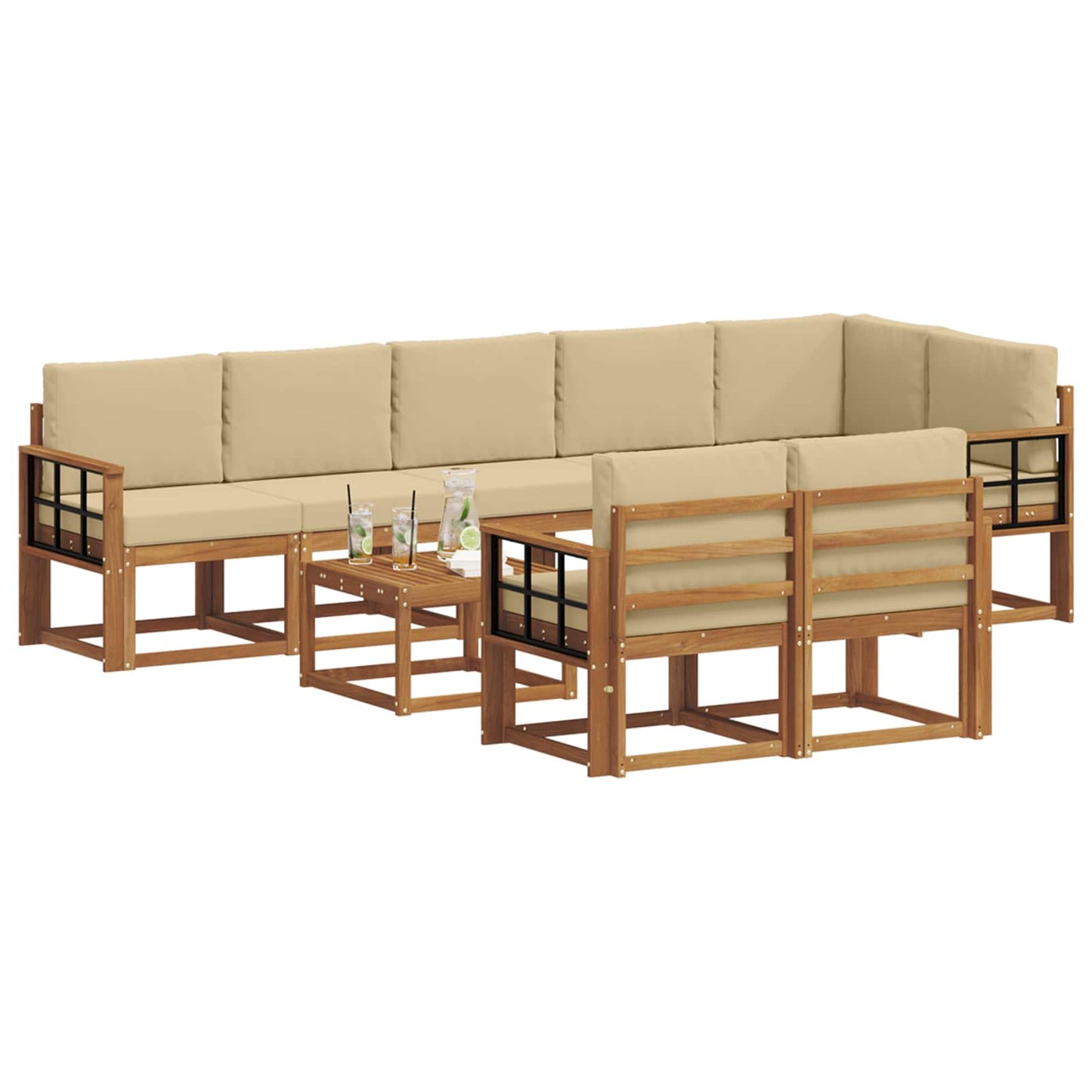 Outdoor-Sofagarnitur mit Kissen 9 pcs Natur und Beige