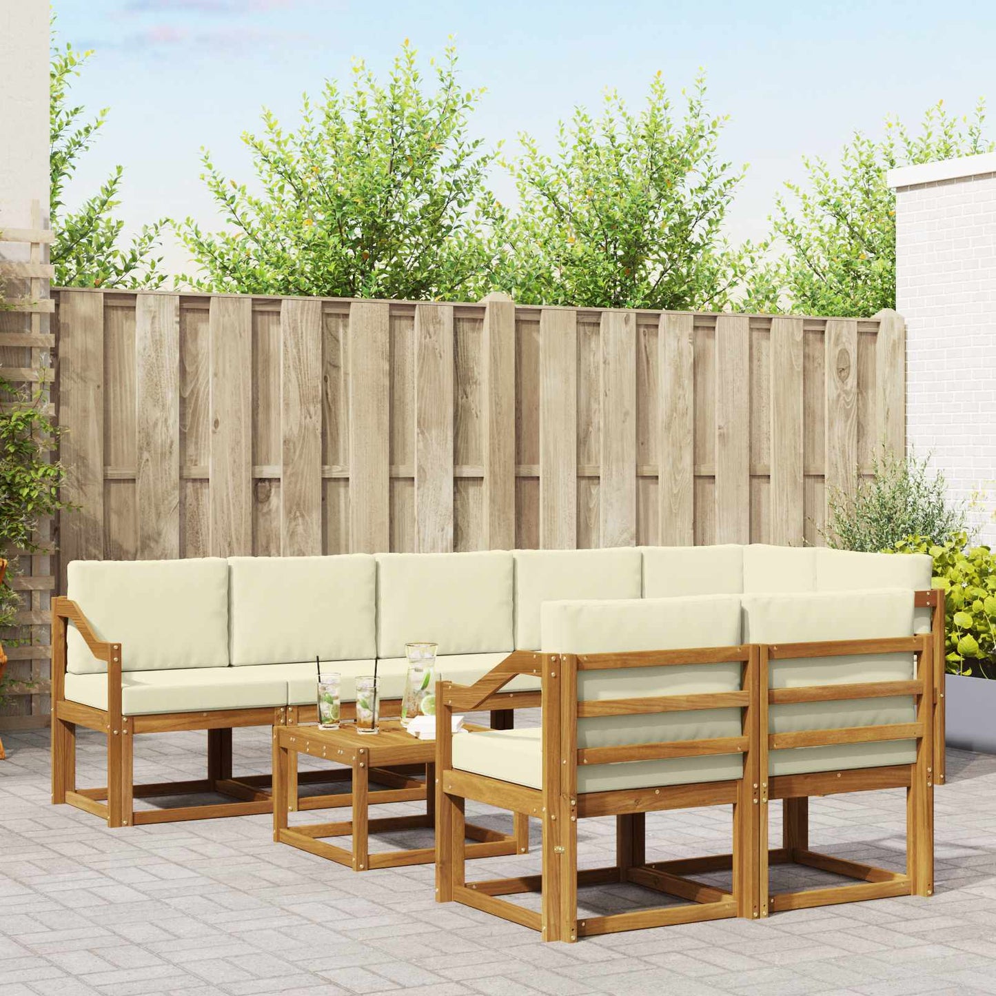 Outdoor-Sofagarnitur 9 stk. Natur und Creme