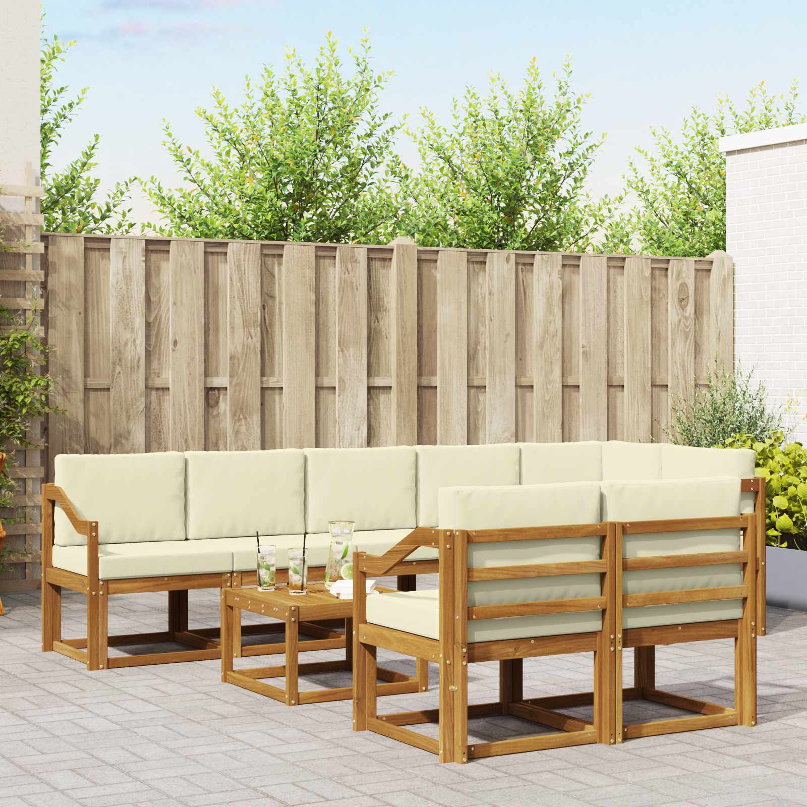 Outdoor-Sofagarnitur 9 stk. Natur und Creme