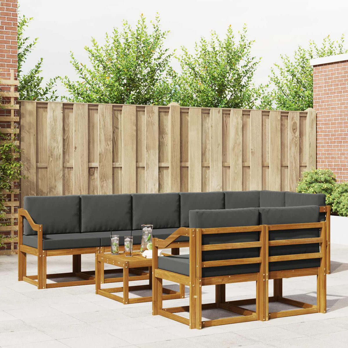 Outdoor-Sofagarnitur 9 stk. Natur und Anthrazit