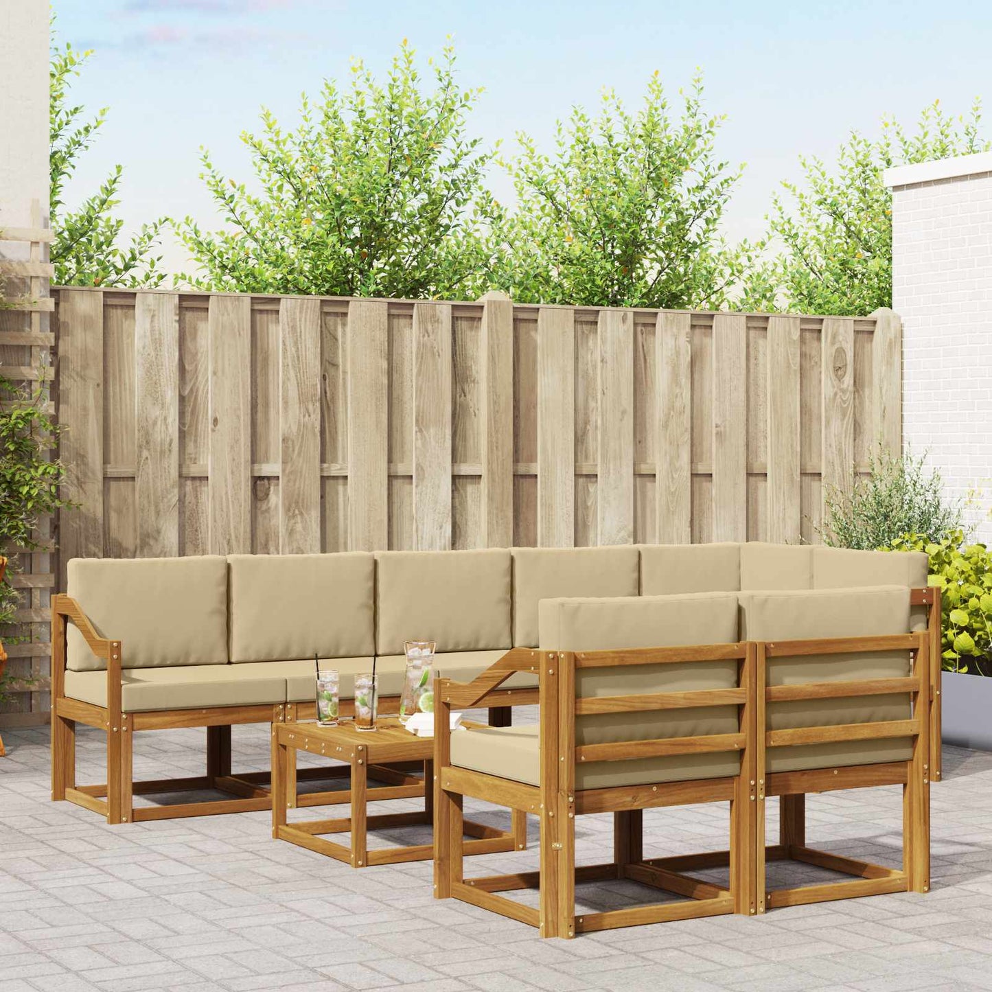 Outdoor-Sofagarnitur mit Kissen 9 pcs Natur und Beige