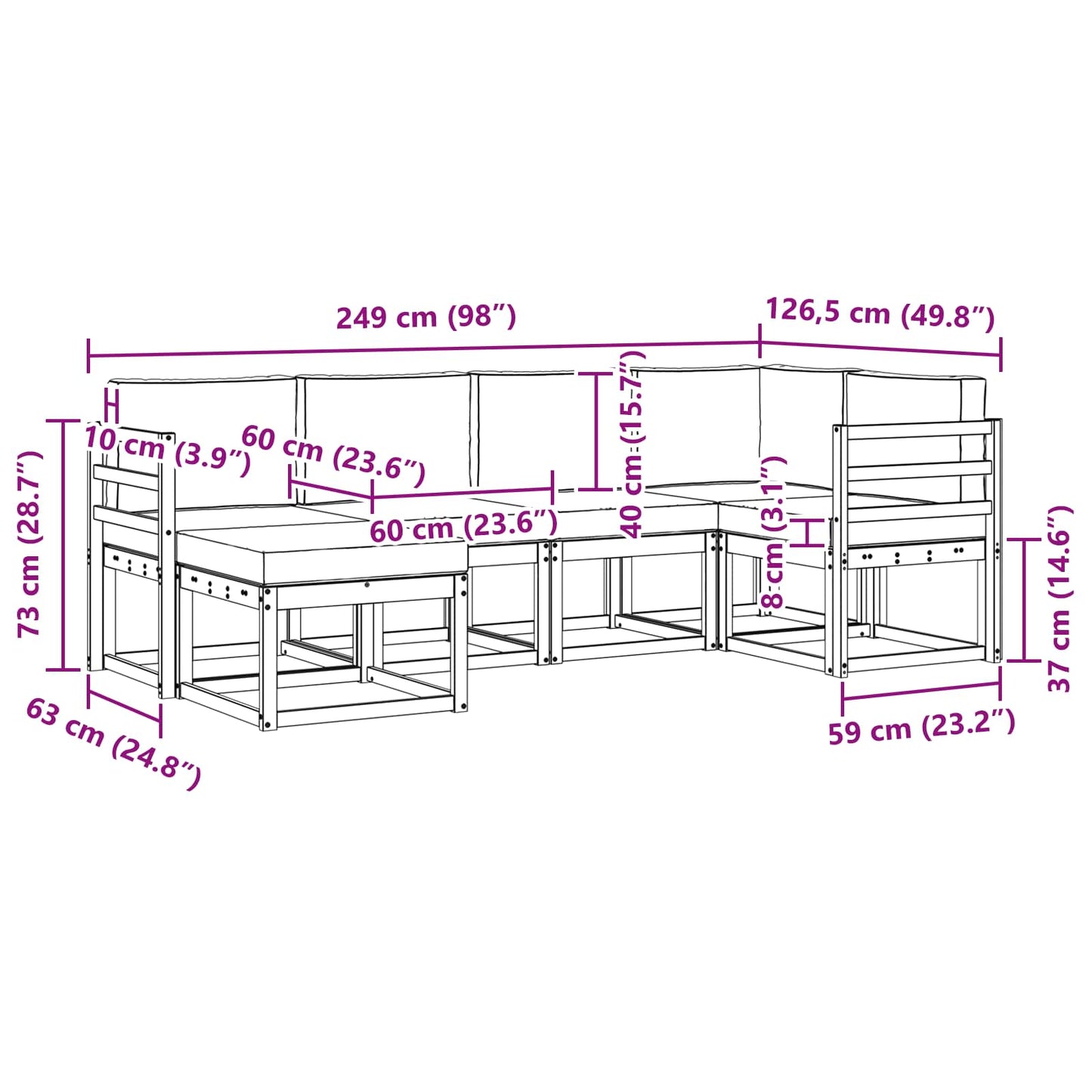 Outdoor-Sofagarnitur 6 stk. Natur und Anthrazit