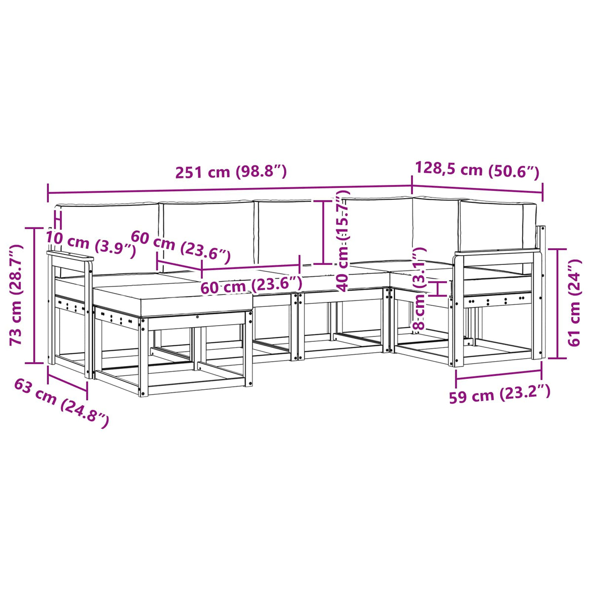 Outdoor-Sofagarnitur 6 stk. Natur und Creme