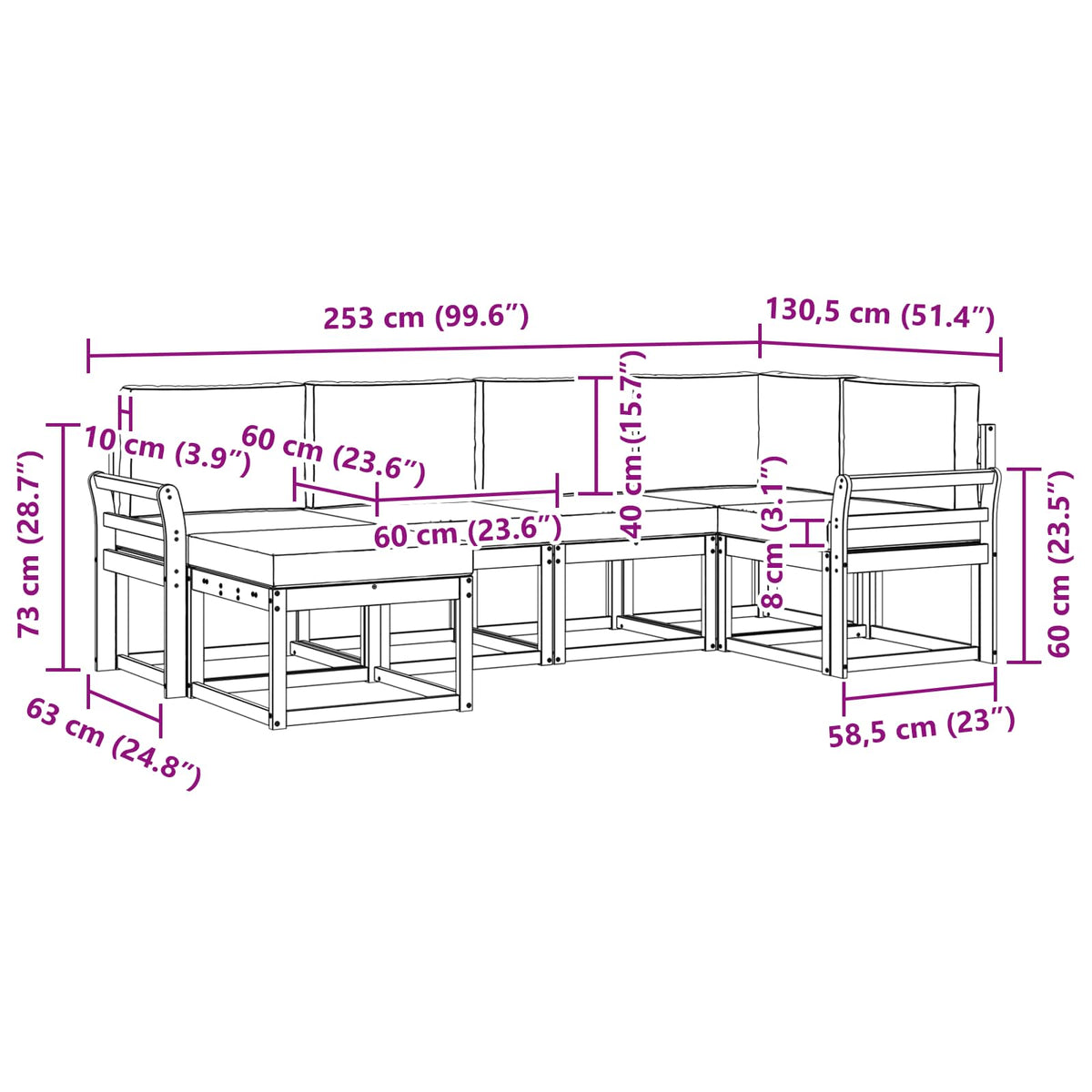 Outdoor-Sofagarnitur 6 stk. Natur und Creme