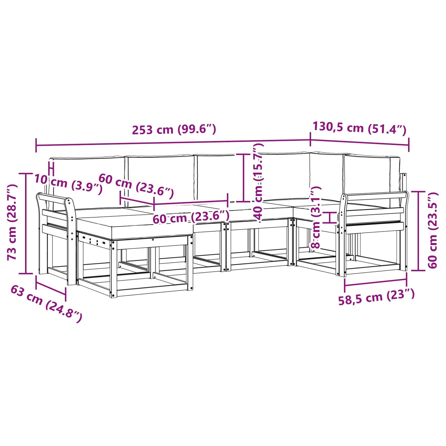 Outdoor-Sofagarnitur 6 stk. Natur und Creme