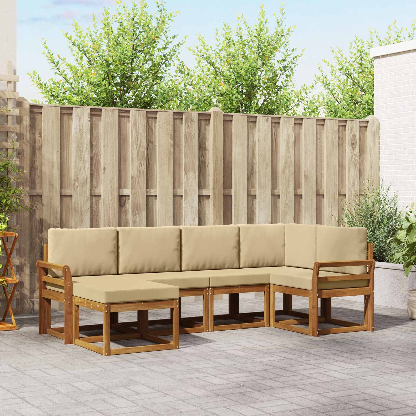 Outdoor-Sofagarnitur mit Kissen 6 pcs Natur und Beige