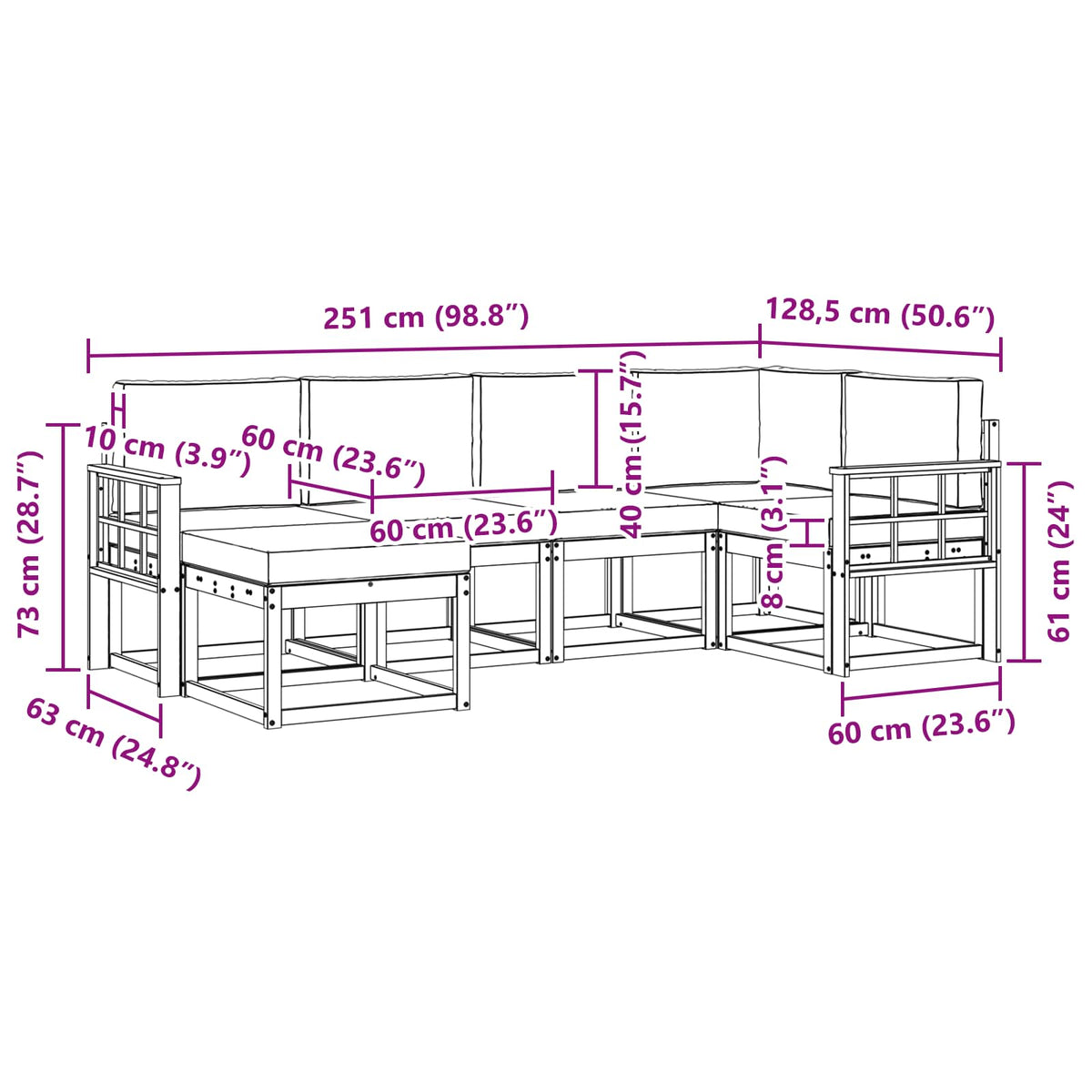 Outdoor-Sofagarnitur 6 stk. Natur und Anthrazit