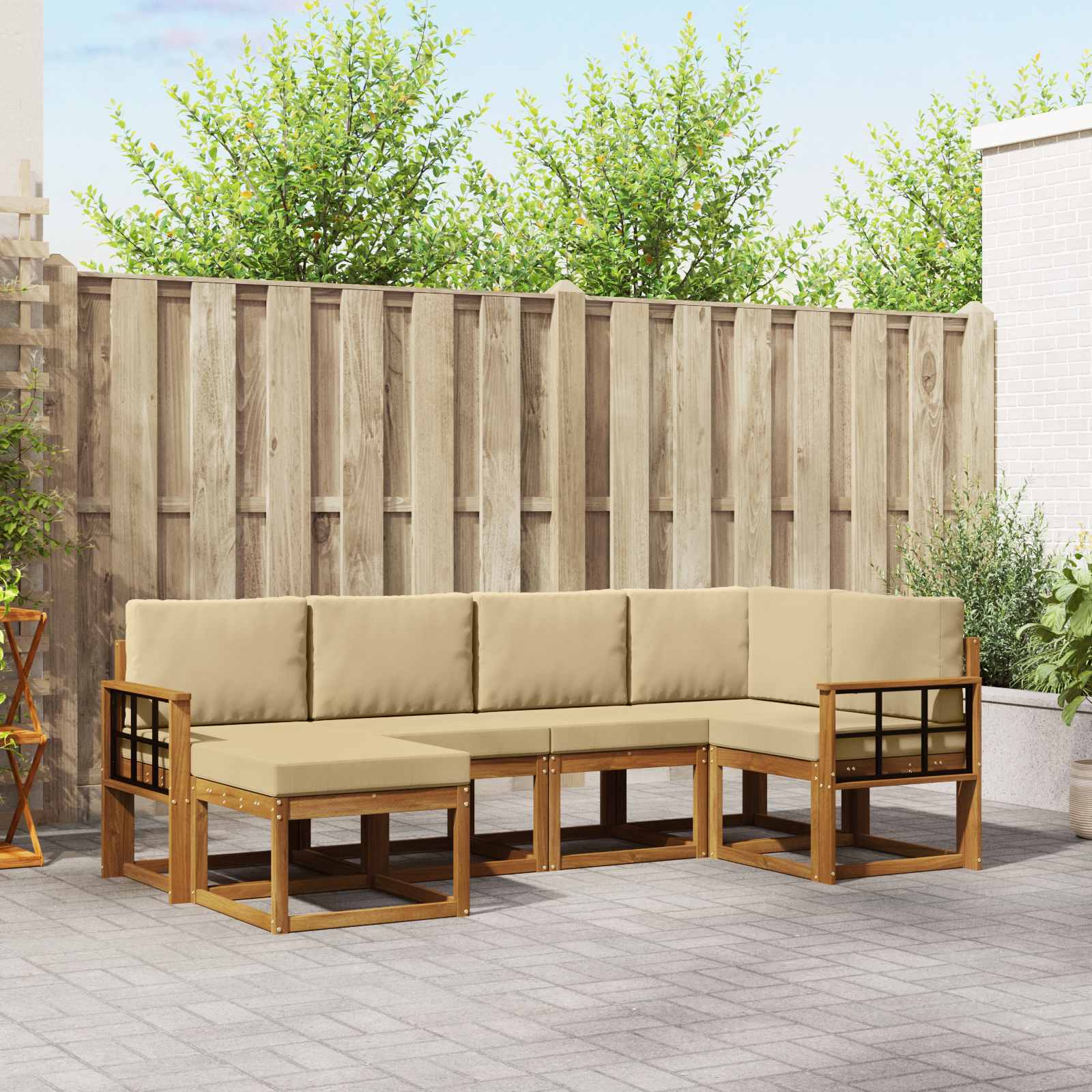 Outdoor-Sofagarnitur mit Kissen 6 pcs Natur und Beige
