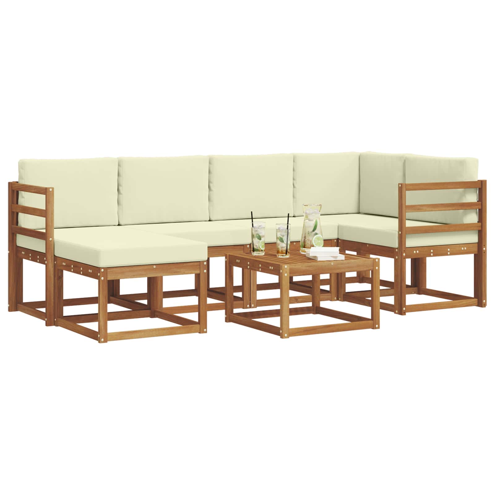 Outdoor-Sofagarnitur 7 stk. Natur und Creme