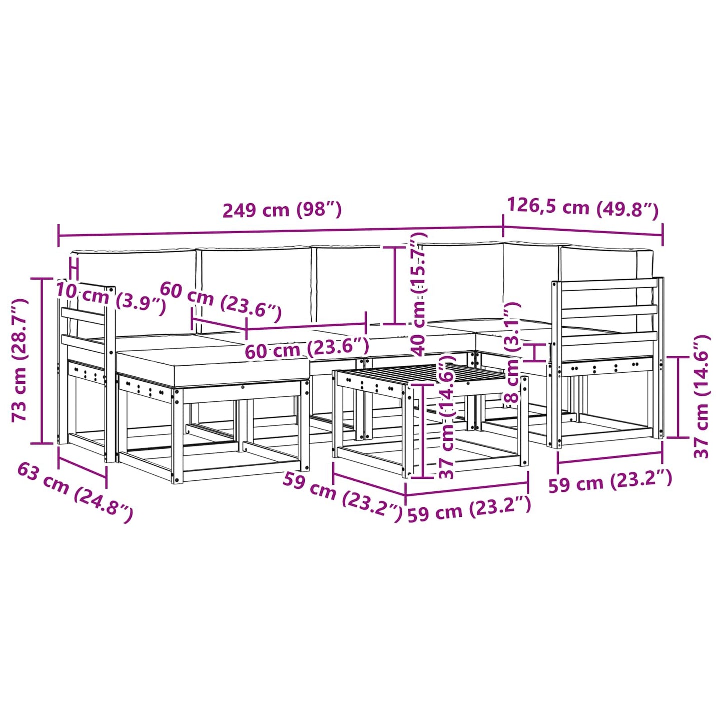 Outdoor-Sofagarnitur 7 stk. Natur und Anthrazit
